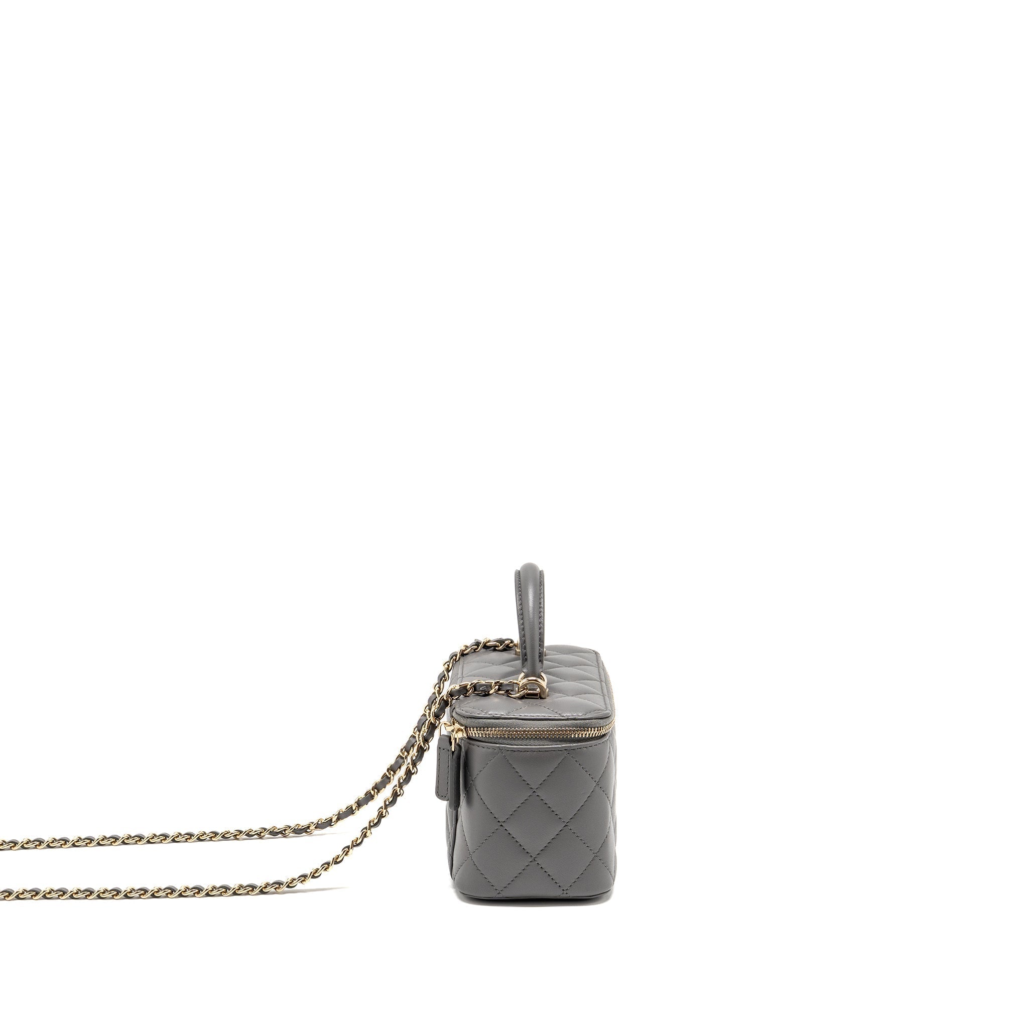 CHANEL TOP HANDLE LONG VANITY WITH CHAIN LAMBSKIN GREY LGHW (MICROCHIP)