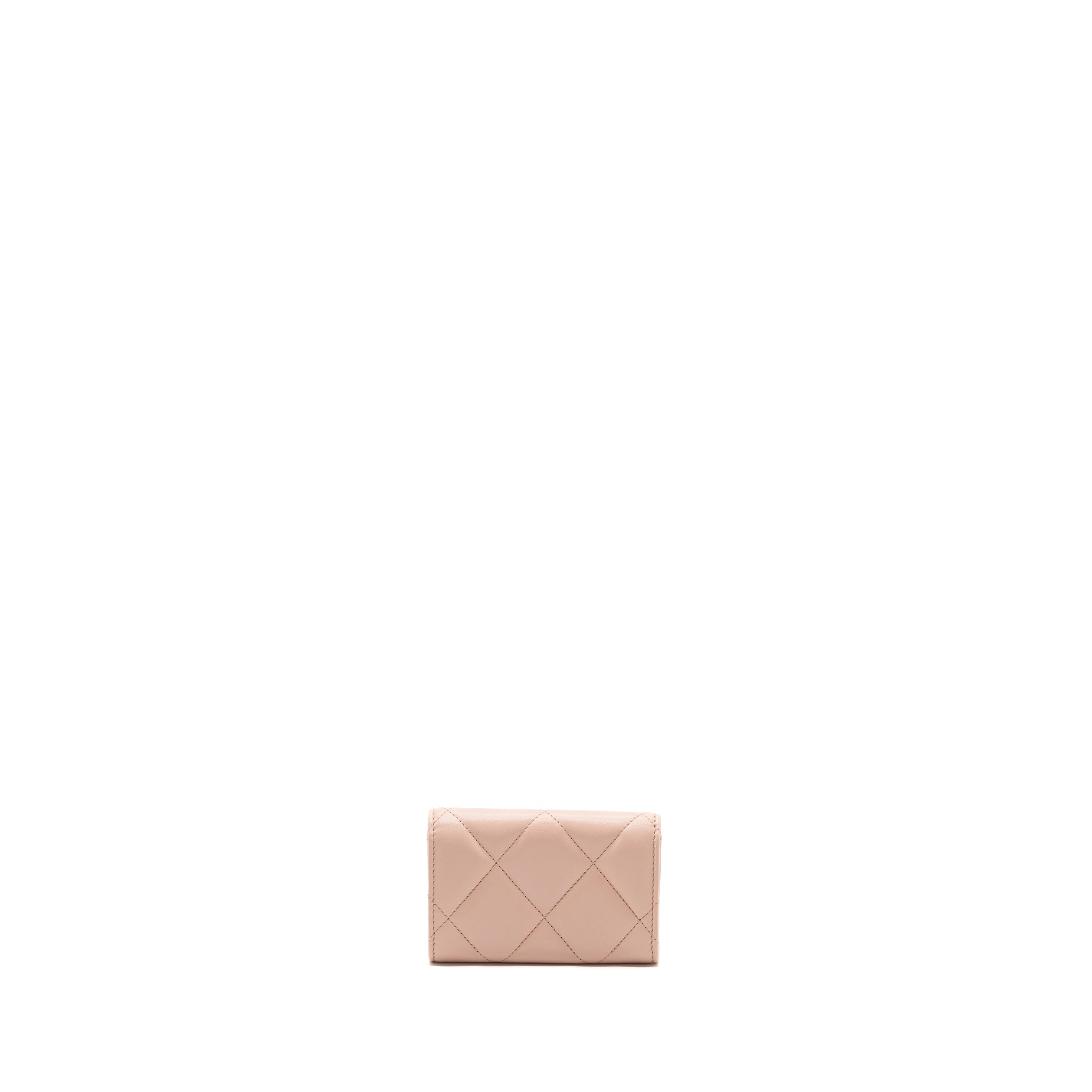 CHANEL 19 CARD HOLDER LAMBSKIN LIGHT PINK GHW (MICROCHIP)