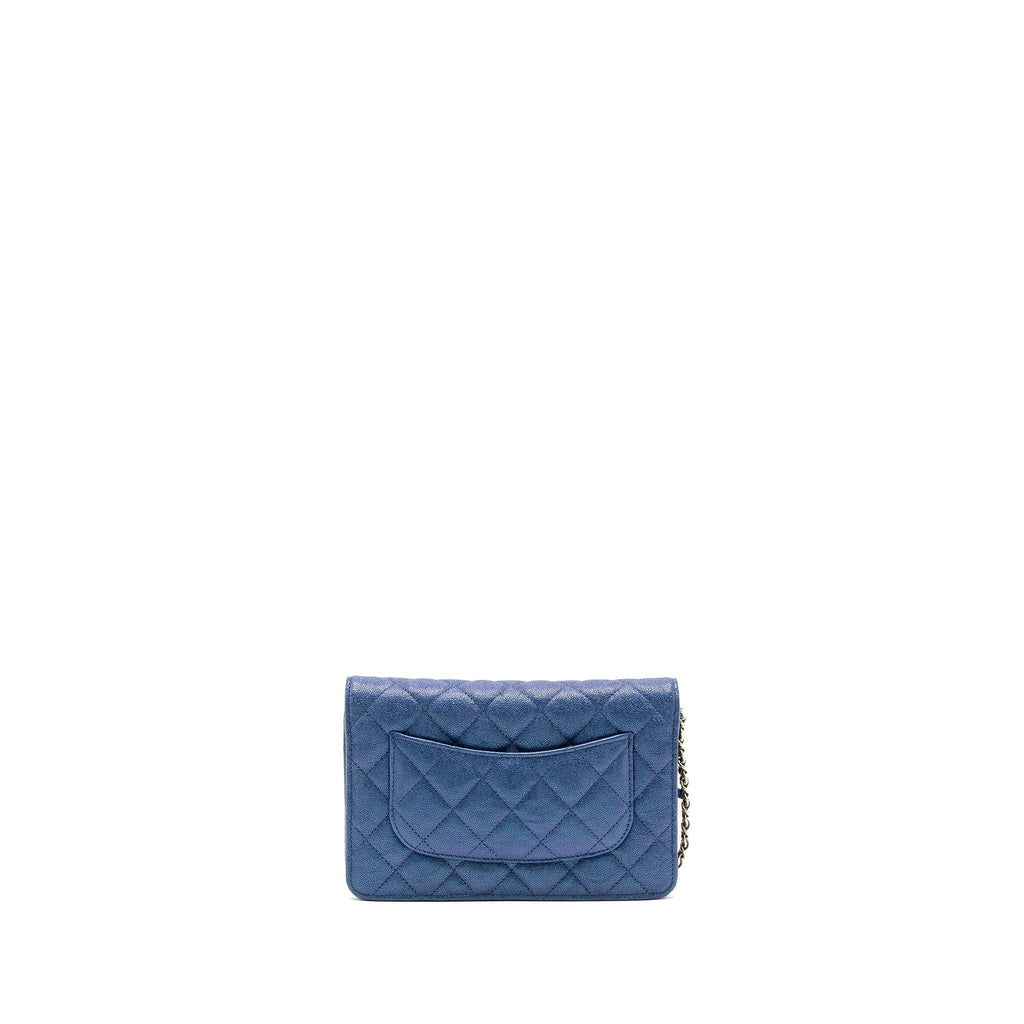 CHANEL CLASSIC WALLET ON CHAIN CAVIAR IRIDESCENT BLUE LGHW