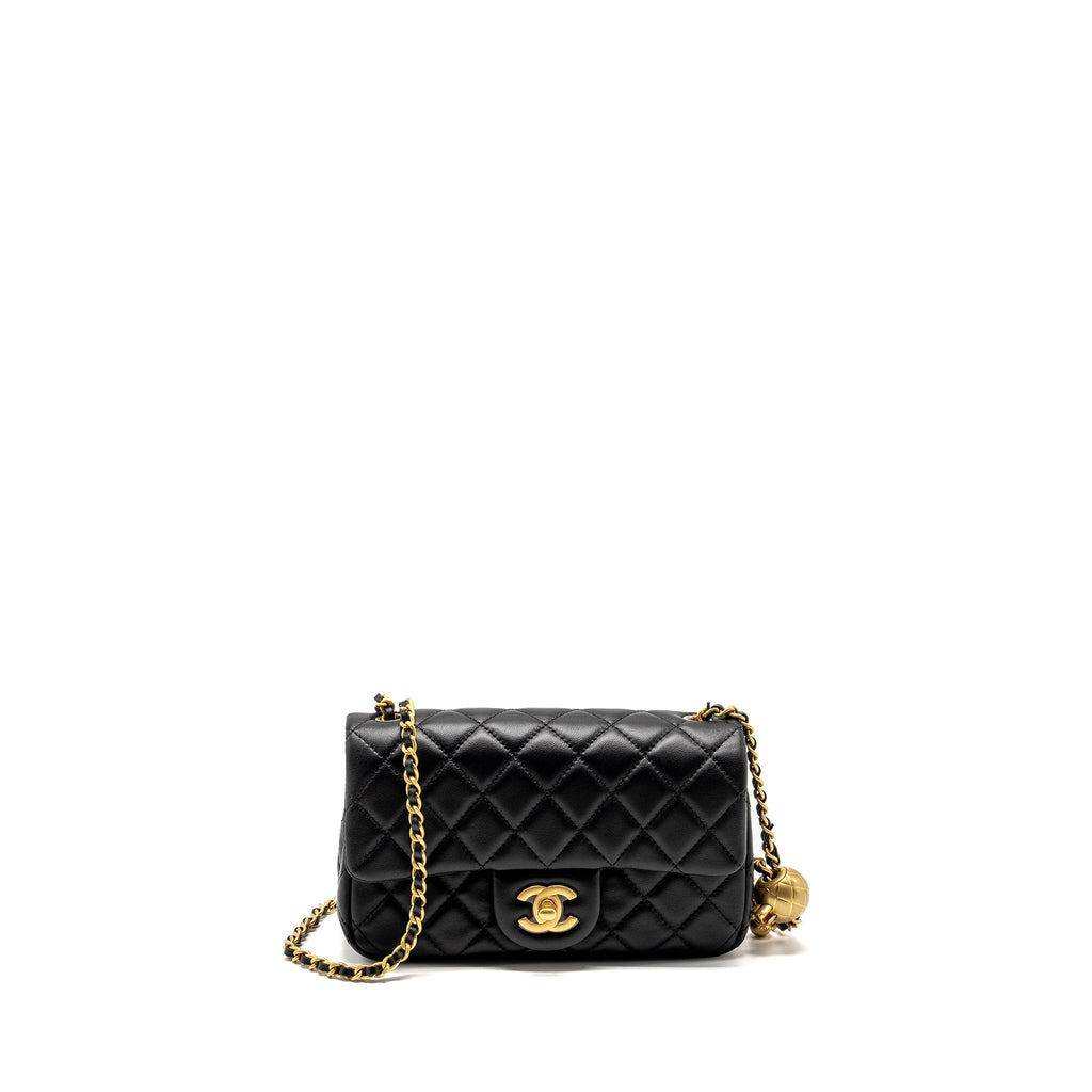 CHANEL PEARL CRUSH MINI RECTANGULAR FLAP BAG LAMBSKIN BLACK GHW (MICROCHIP)