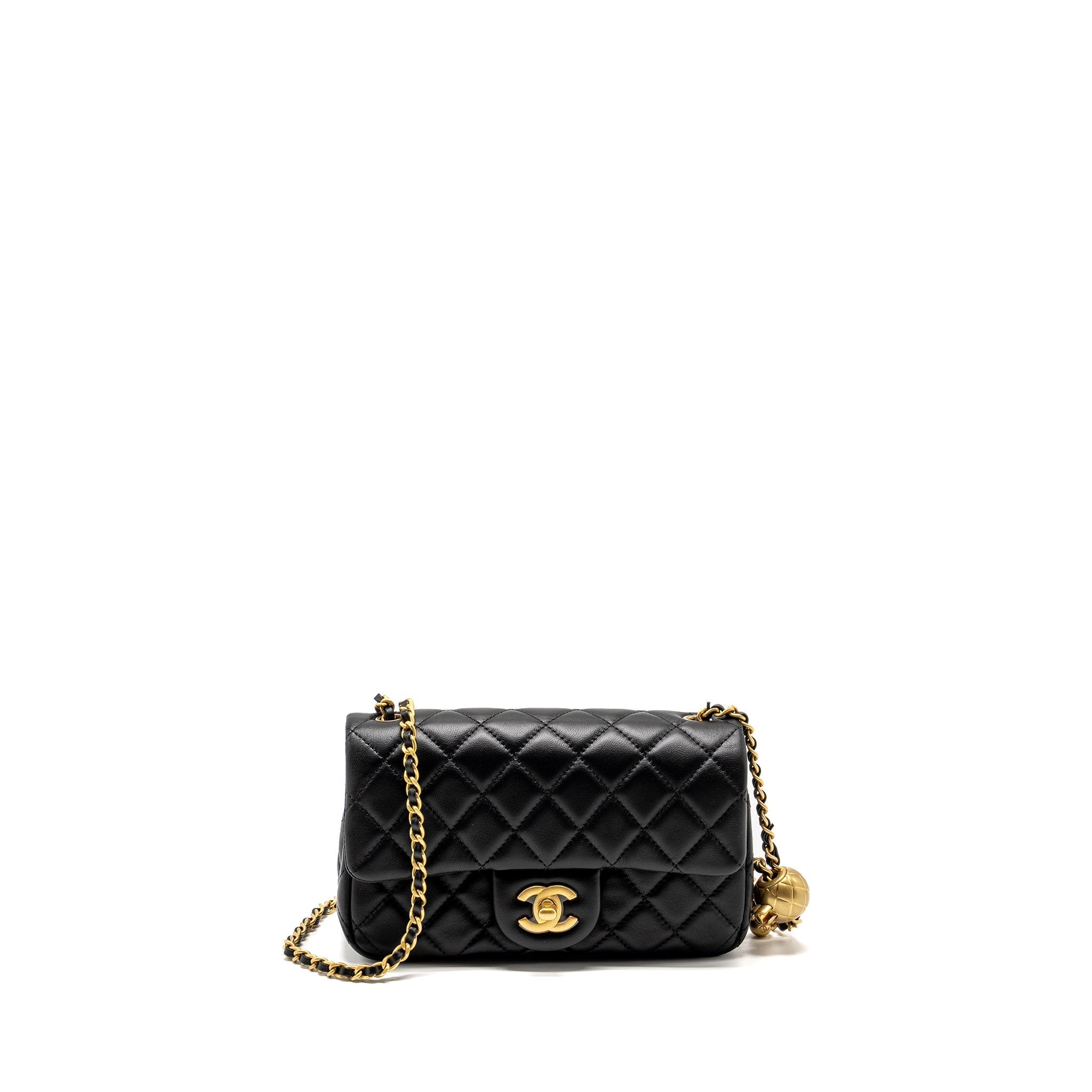 CHANEL PEARL CRUSH MINI RECTANGULAR FLAP BAG LAMBSKIN BLACK GHW (MICROCHIP)