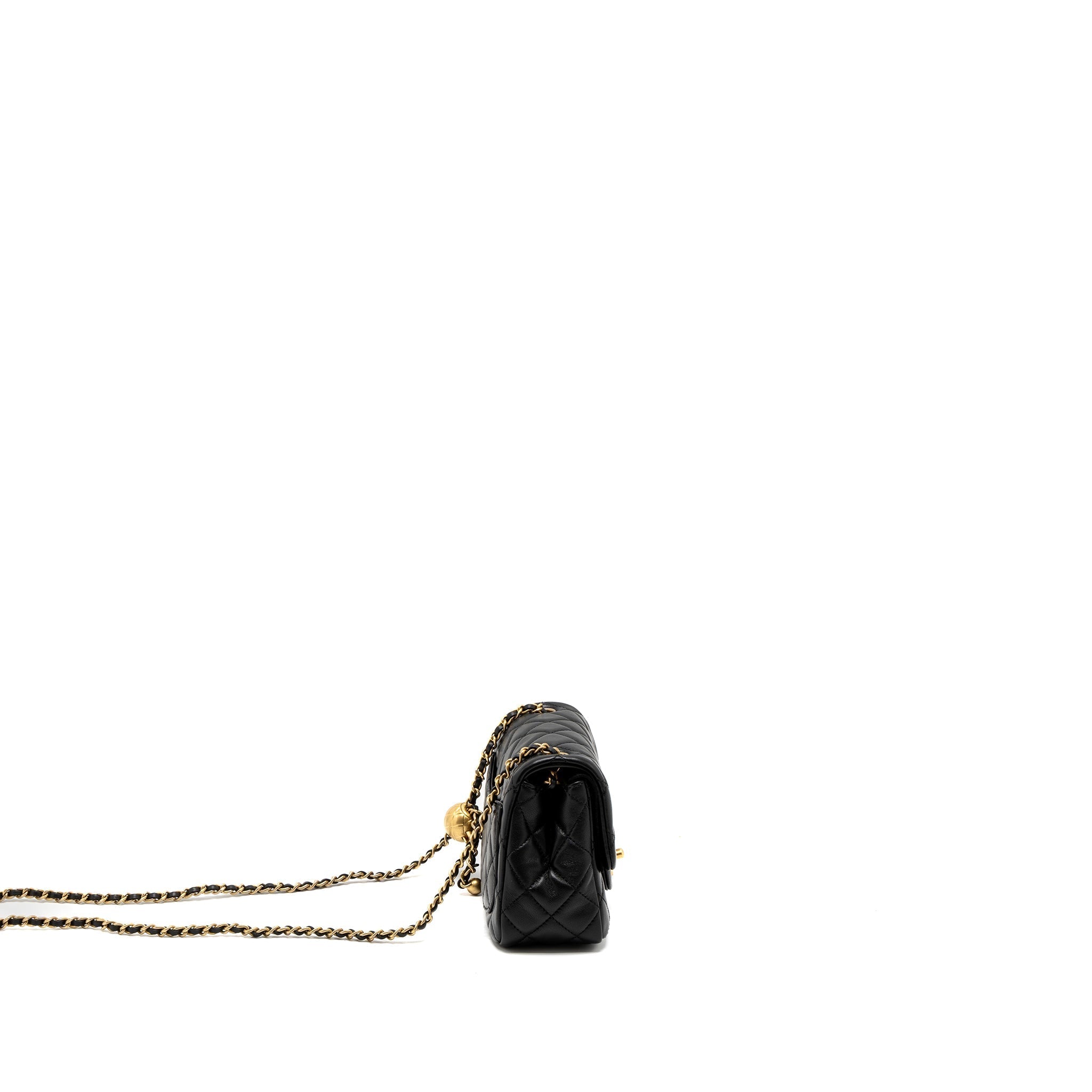 CHANEL PEARL CRUSH MINI SQUARE FLAP BAG LAMBSKIN BLACK BRUSHED GHW (MICROCHIP)