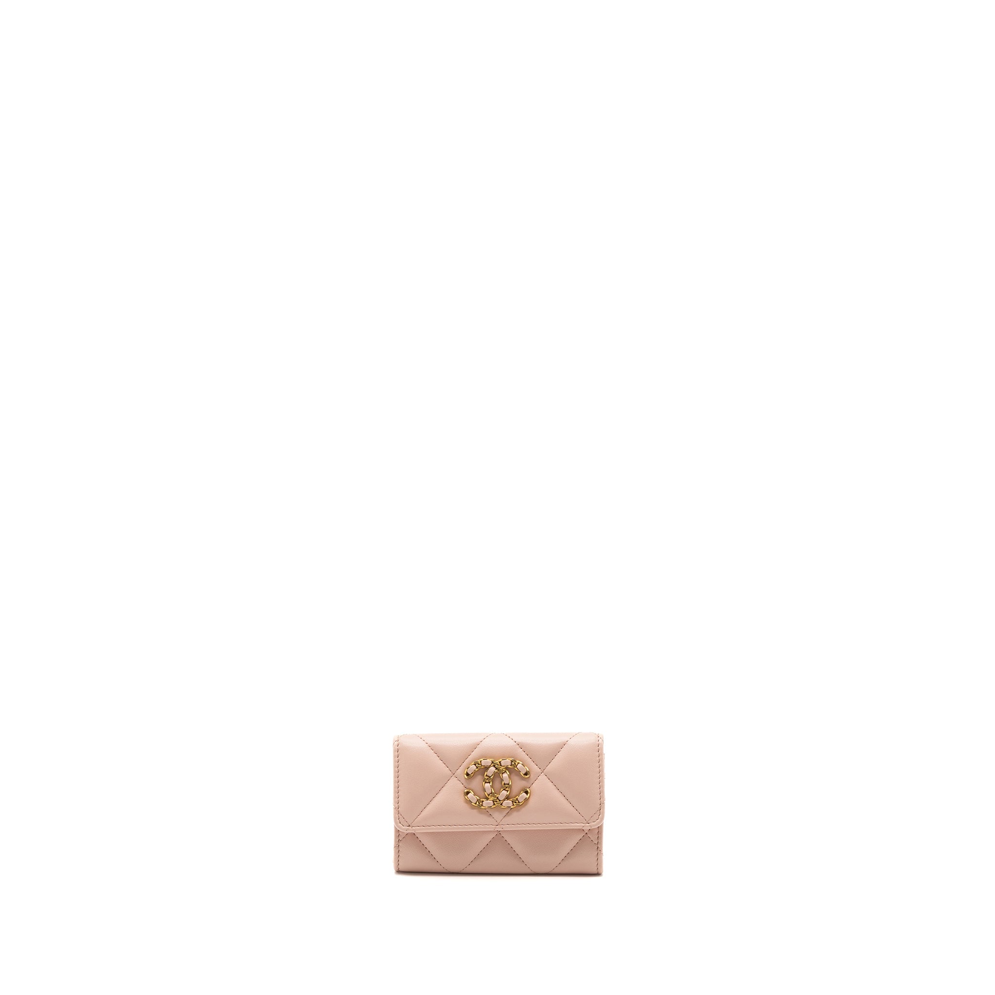 CHANEL 19 CARD HOLDER LAMBSKIN LIGHT PINK GHW (MICROCHIP)