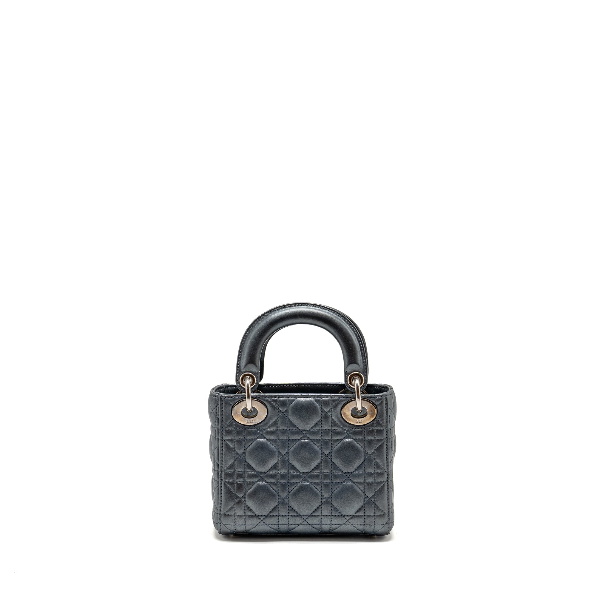 DIOR MINI LADY DIOR LAMBSKIN IRIDESCENT GREY SHW