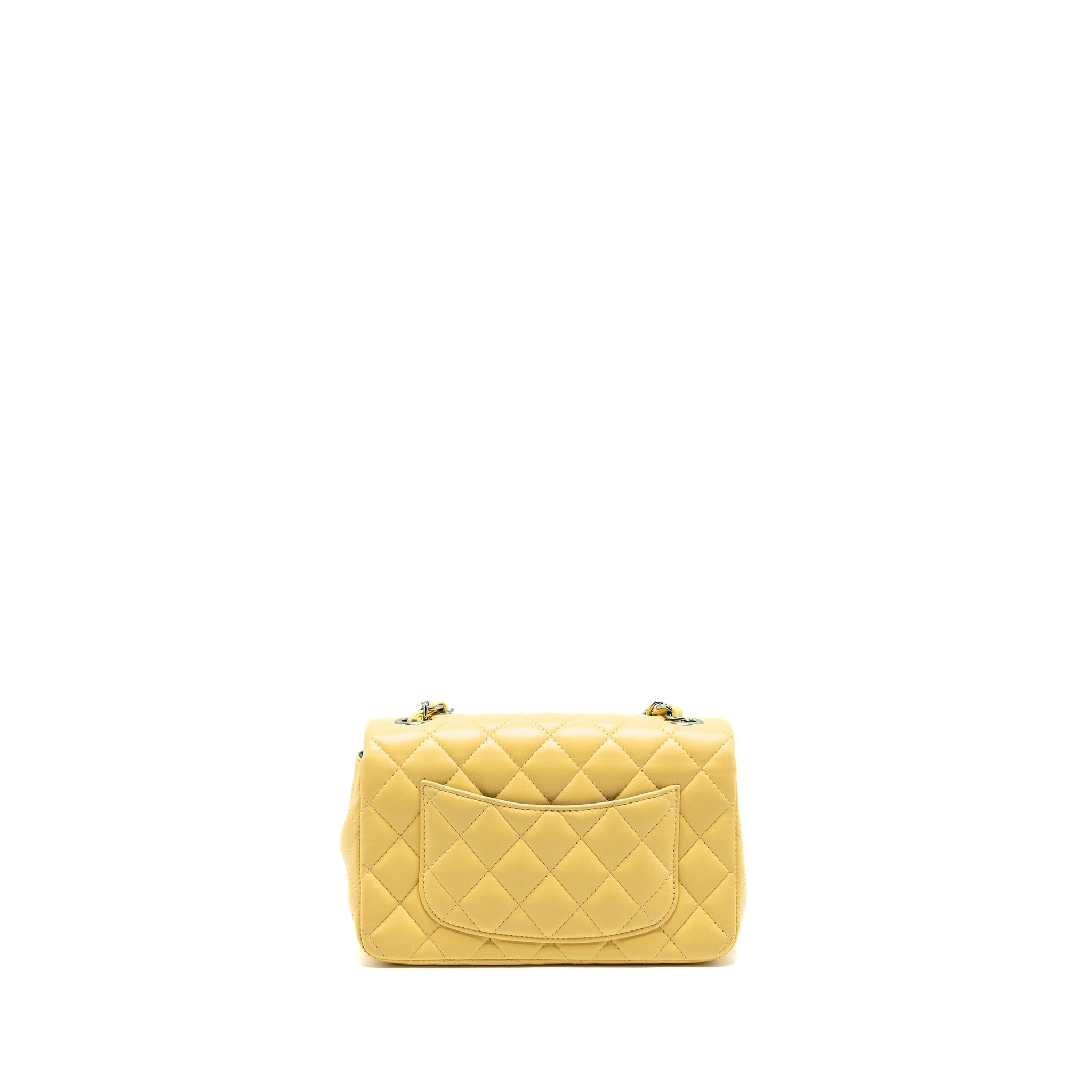 CHANEL MINI RECTANGULAR FLAP BAG LAMBSKIN YELLLOW/BLUE WITH IRIDESCENT BLUE HARDWARE