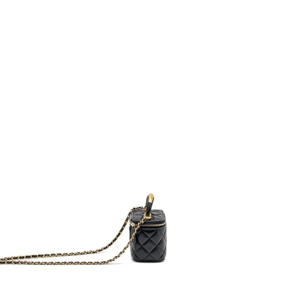 CHANEL TOP HANDLE MINI VANITY CASE WITH CHAIN LAMBSKIN BLACK GHW (MICROCHIP)