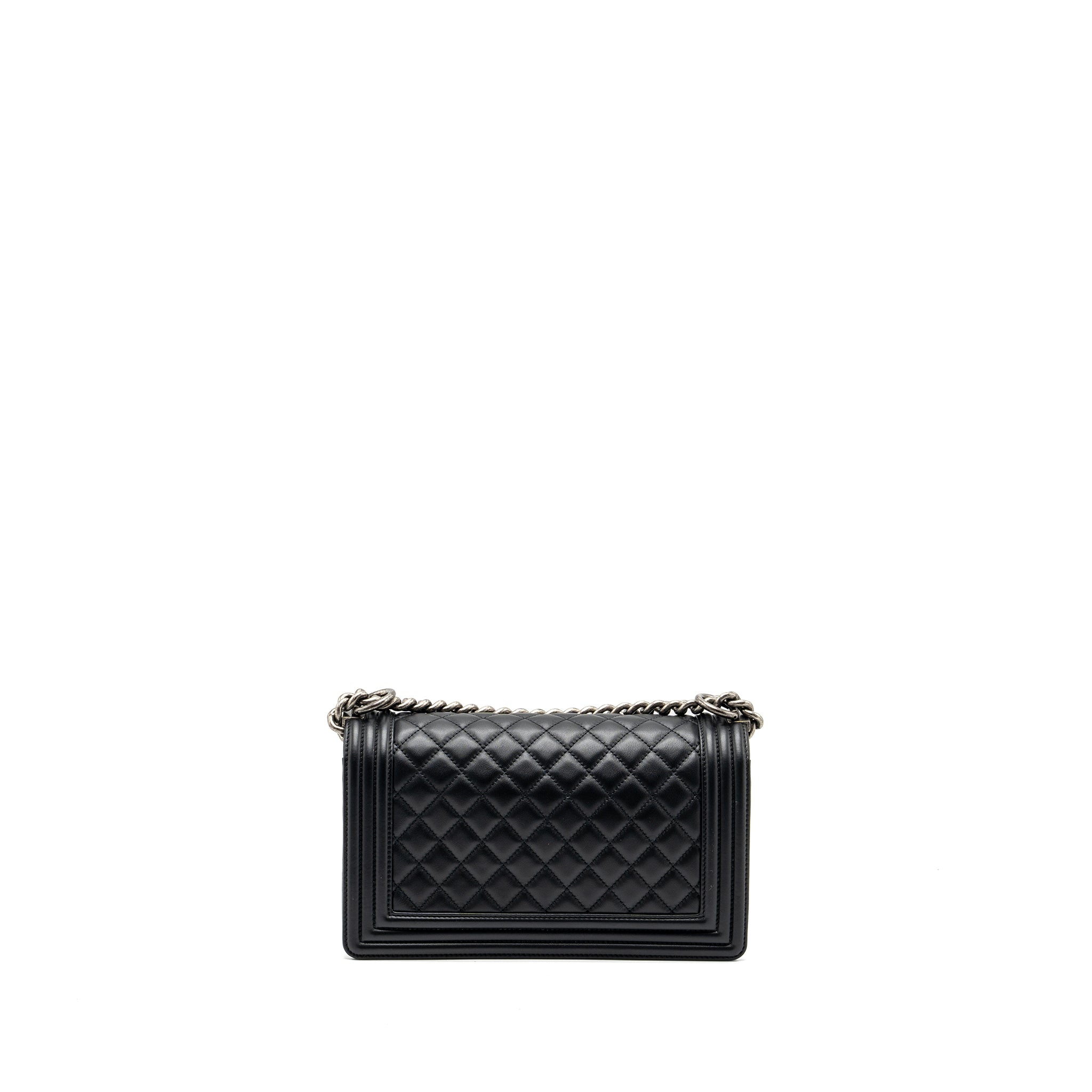 CHANEL MEDIUM BOY BAG LAMBSKIN BLACK RUTHENIUM HARDWARE