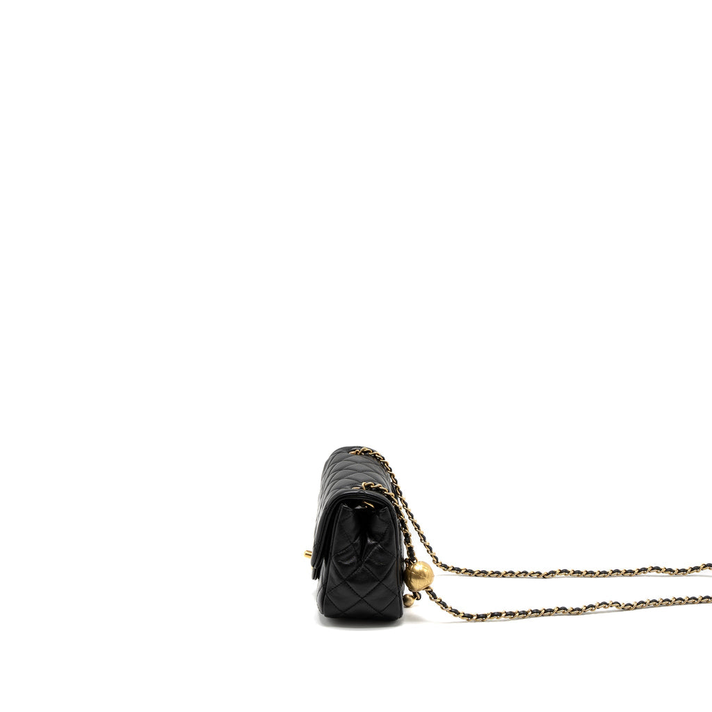 CHANEL PEARL CRUSH MINI SQUARE FLAP BAG LAMBSKIN BLACK BRUSHED GHW (MICROCHIP)