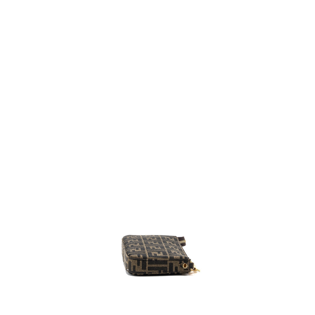 FENDI BAGUETTE POUCH BROWN JACQUARD FF FABRIC GHW