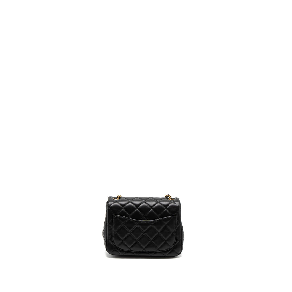 CHANEL PEARL CRUSH MINI SQUARE FLAP BAG LAMBSKIN BLACK BRUSHED GHW (MICROCHIP)