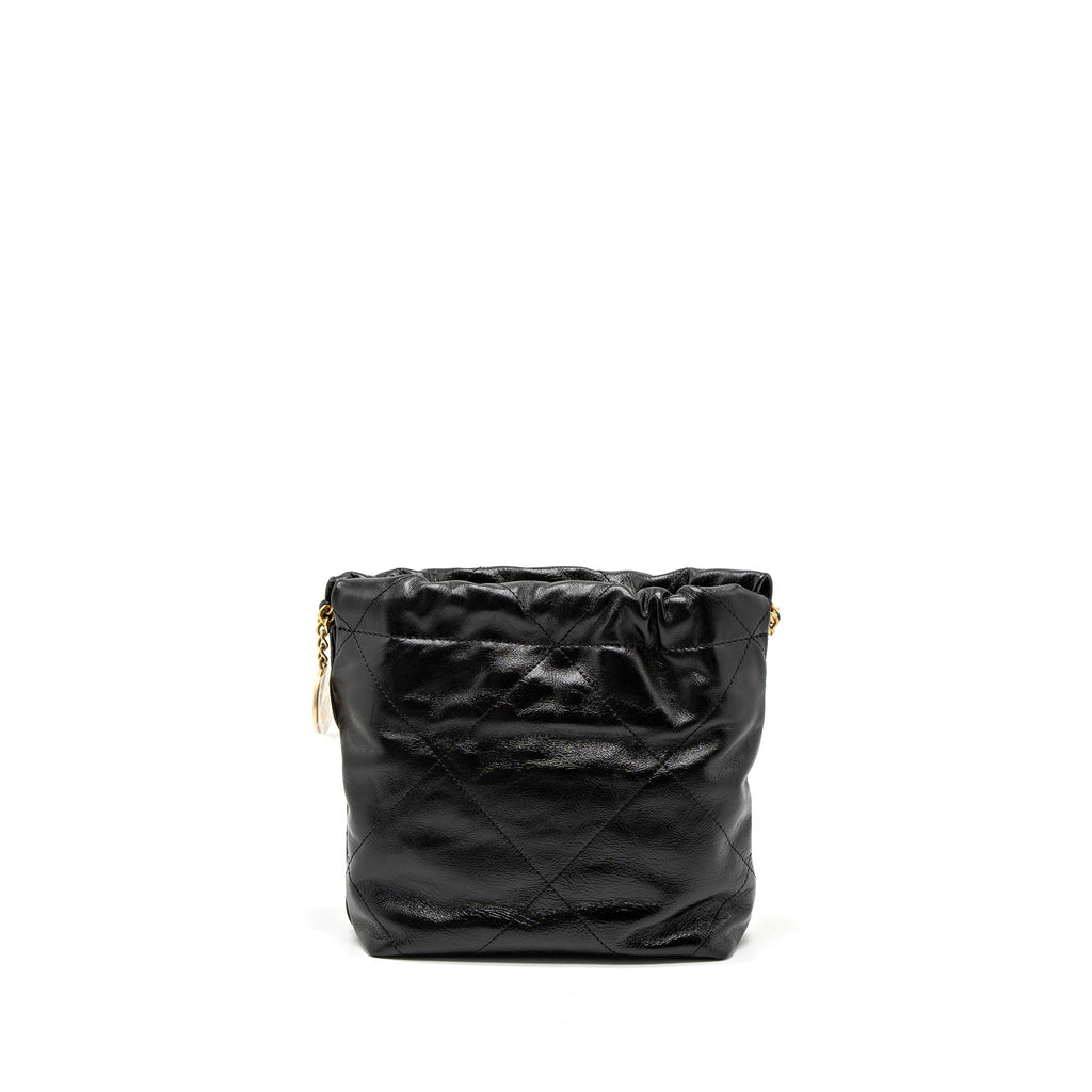 CHANEL 23S MINI 22 BAG WITH PEARL SHINY CALFSKIN BLACK BRUSHED GHW (MICROCHIP)
