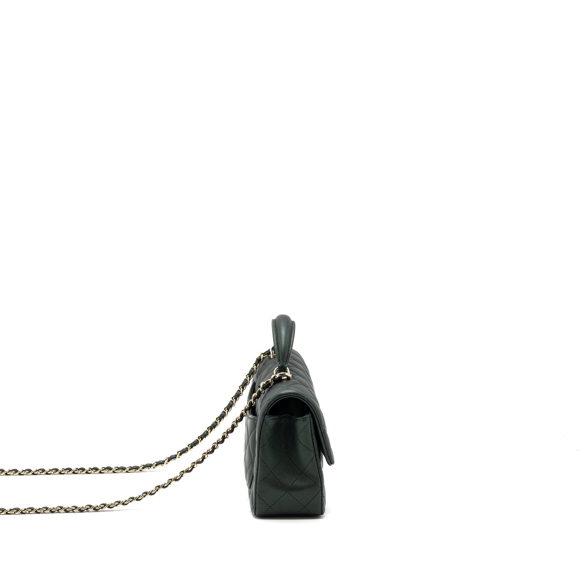 CHANEL TOP HANDLE MINI RECTANGULAR FLAP BAG LAMBSKIN DARK GREEN LGHW (MICROCHIP)