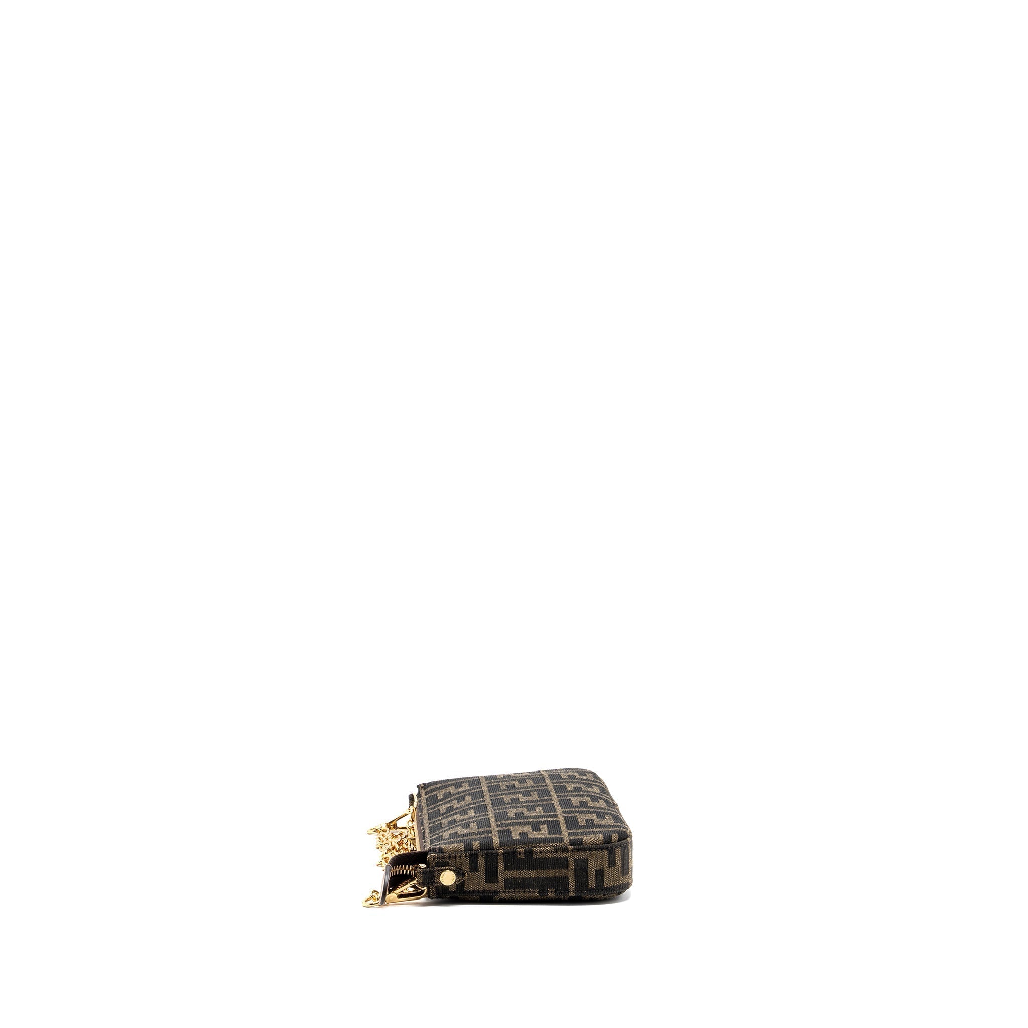 FENDI BAGUETTE POUCH BROWN JACQUARD FF FABRIC GHW