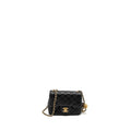 CHANEL PEARL CRUSH MINI SQUARE FLAP BAG LAMBSKIN BLACK BRUSHED GHW (MICROCHIP)