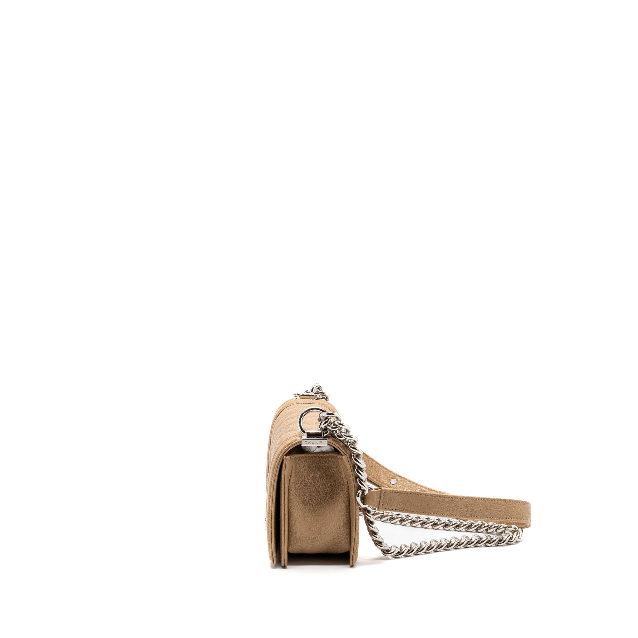 CHANEL SMALL BOY BAG CAVIAR LIGHT BEIGE SHW