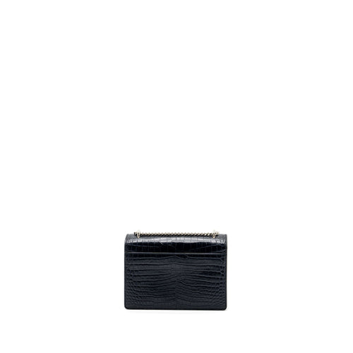 SAINT LAURENT/YSL MINI SUNSET BAG CROCODILE-EMBOSSED CALFSKIN NAVY SHW
