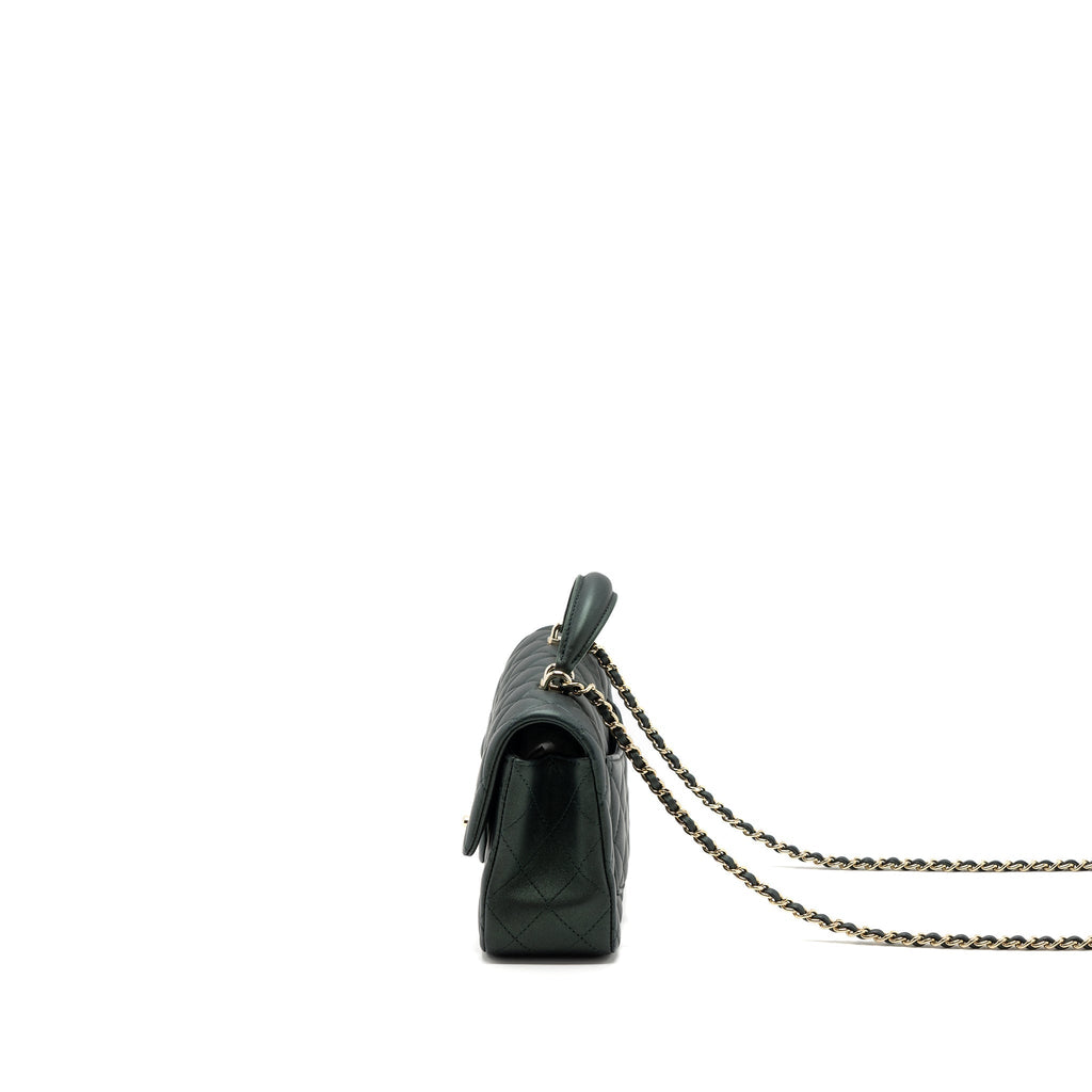 CHANEL TOP HANDLE MINI RECTANGULAR FLAP BAG LAMBSKIN DARK GREEN LGHW (MICROCHIP)