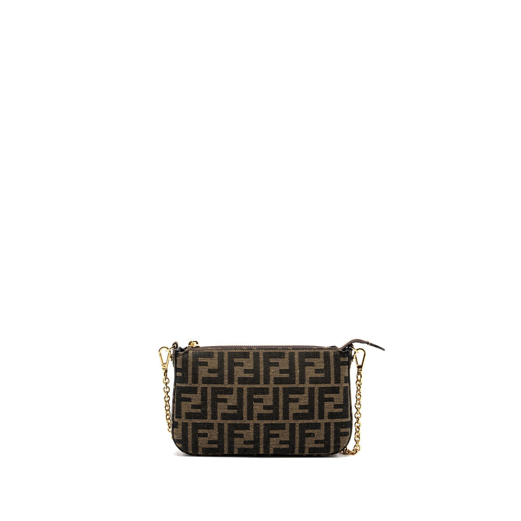 FENDI BAGUETTE POUCH BROWN JACQUARD FF FABRIC GHW