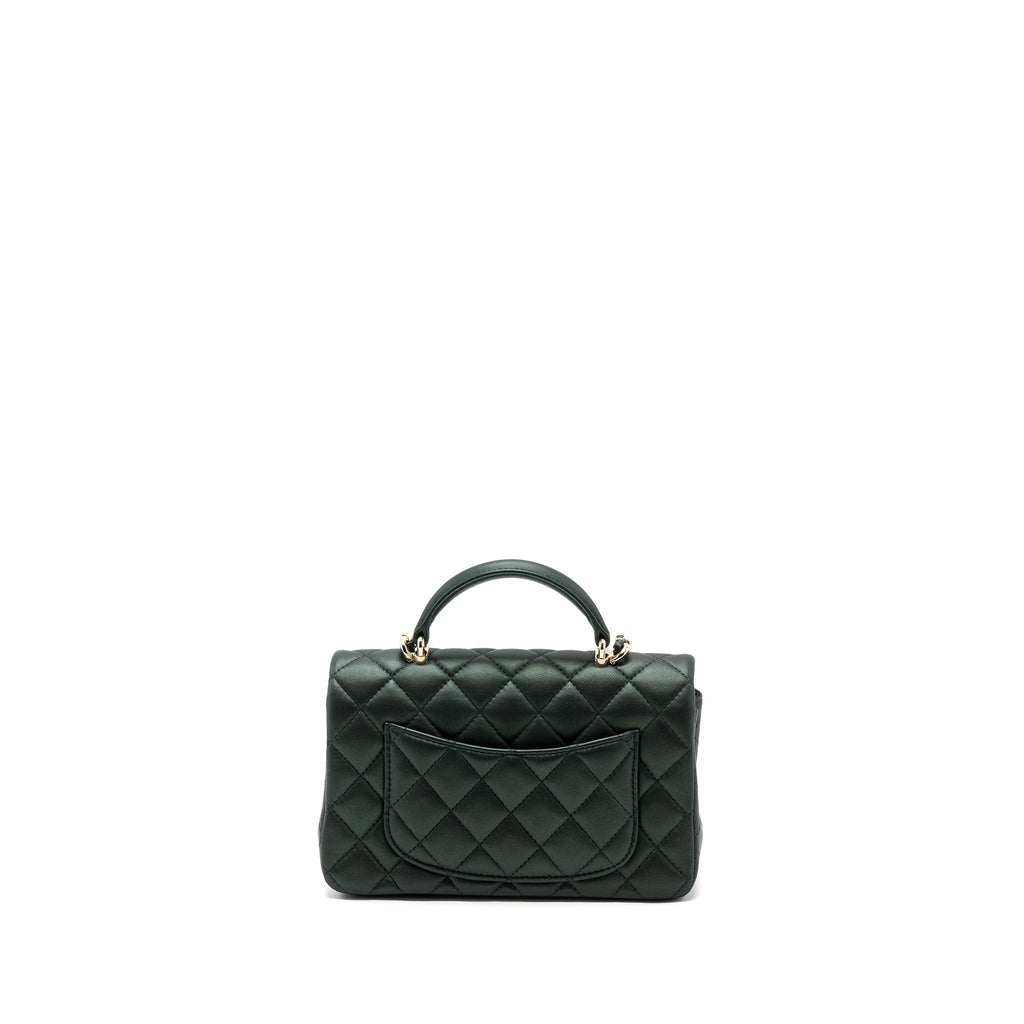 CHANEL TOP HANDLE MINI RECTANGULAR FLAP BAG LAMBSKIN DARK GREEN LGHW (MICROCHIP)