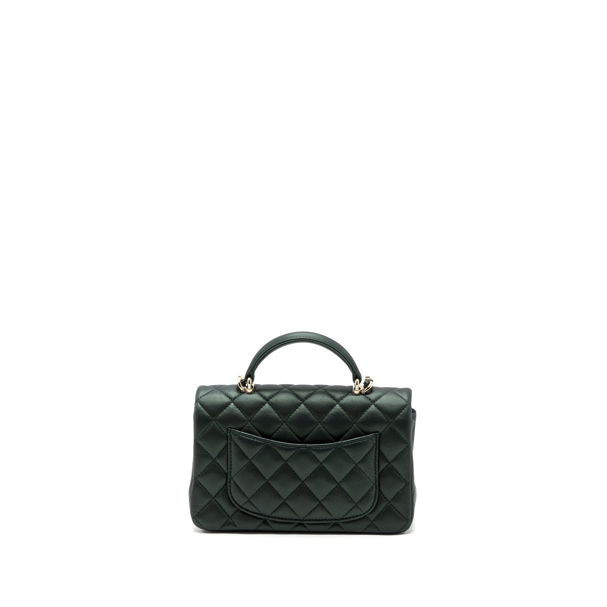 CHANEL TOP HANDLE MINI RECTANGULAR FLAP BAG LAMBSKIN DARK GREEN LGHW (MICROCHIP)