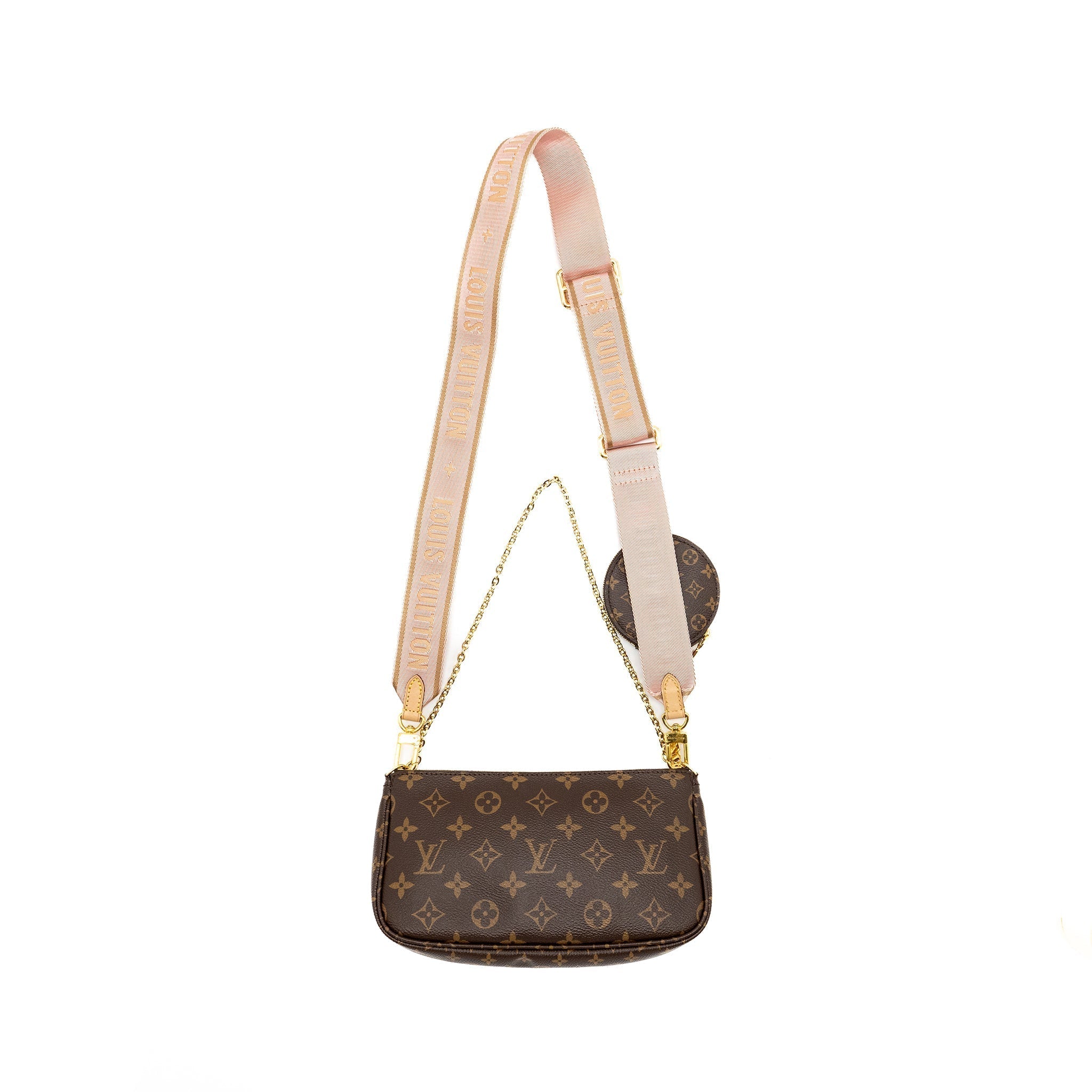 LOUIS VUITTON MULTI POCHETTE ACCESSORIES MONOGRAM CANVAS PINK STRAP GHW
