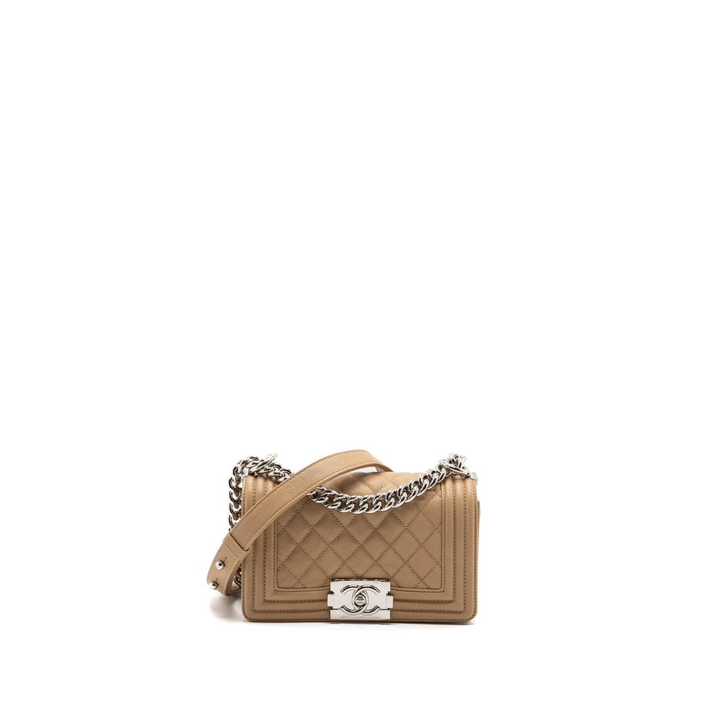 CHANEL SMALL BOY BAG CAVIAR LIGHT BEIGE SHW