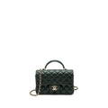 CHANEL TOP HANDLE MINI RECTANGULAR FLAP BAG LAMBSKIN DARK GREEN LGHW (MICROCHIP)