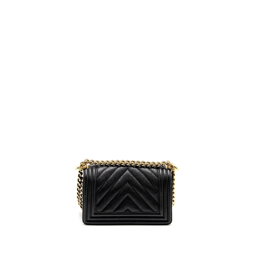 CHANEL CHEVRON SMALL BOY BAG CAVIAR BLACK GHW