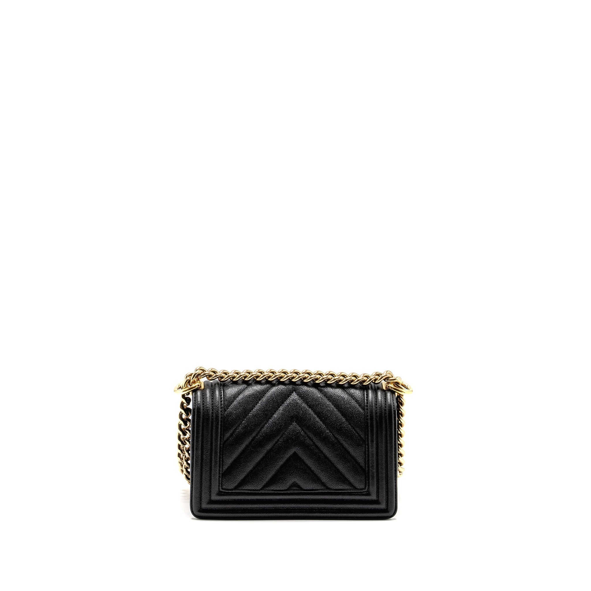 CHANEL CHEVRON SMALL BOY BAG CAVIAR BLACK GHW