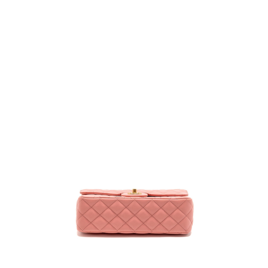 CHANEL 23K DETAIL TOP HANDLE FLAP BAG LAMBSKIN PINK GHW (MICROCHIP)