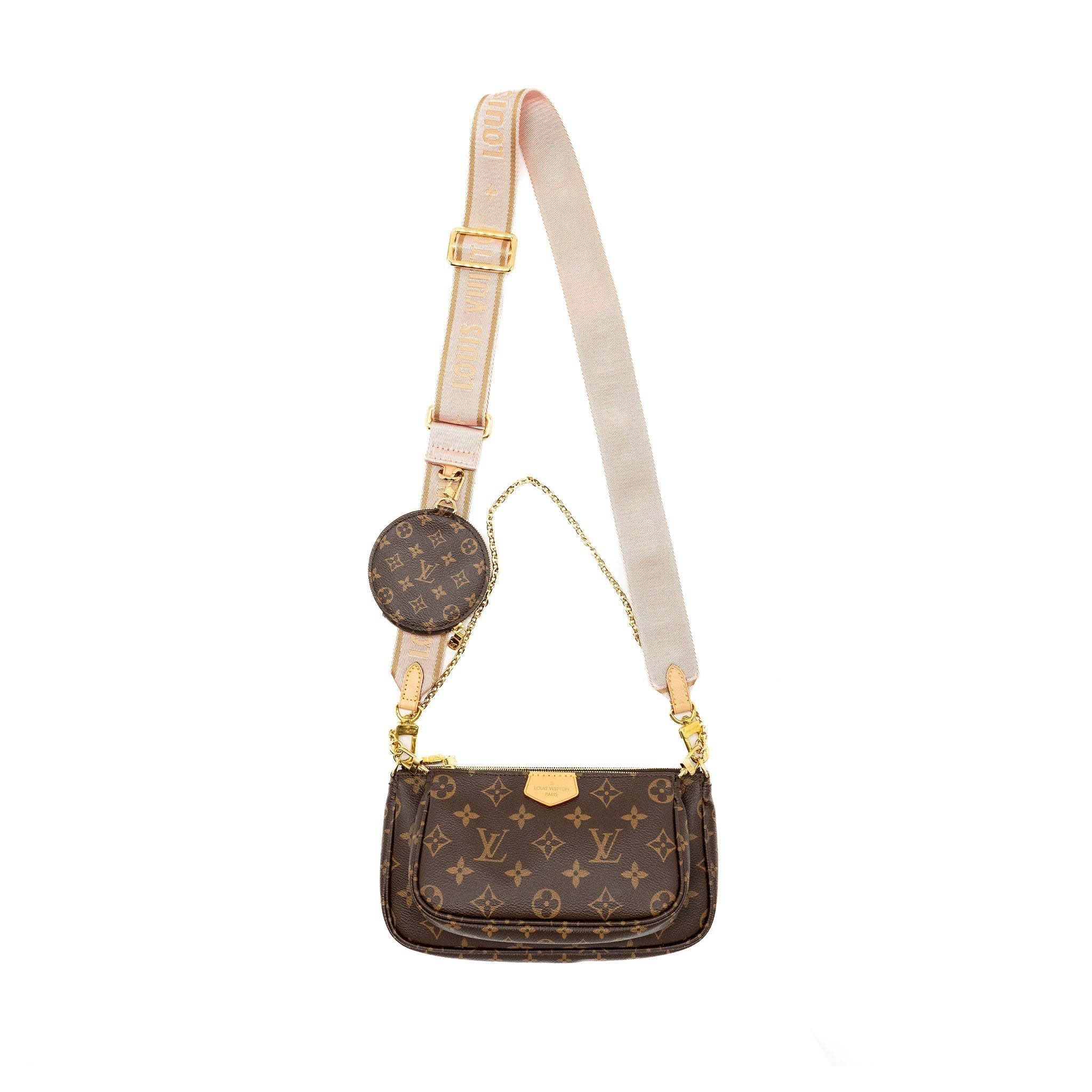 LOUIS VUITTON MULTI POCHETTE ACCESSORIES MONOGRAM CANVAS PINK STRAP GHW