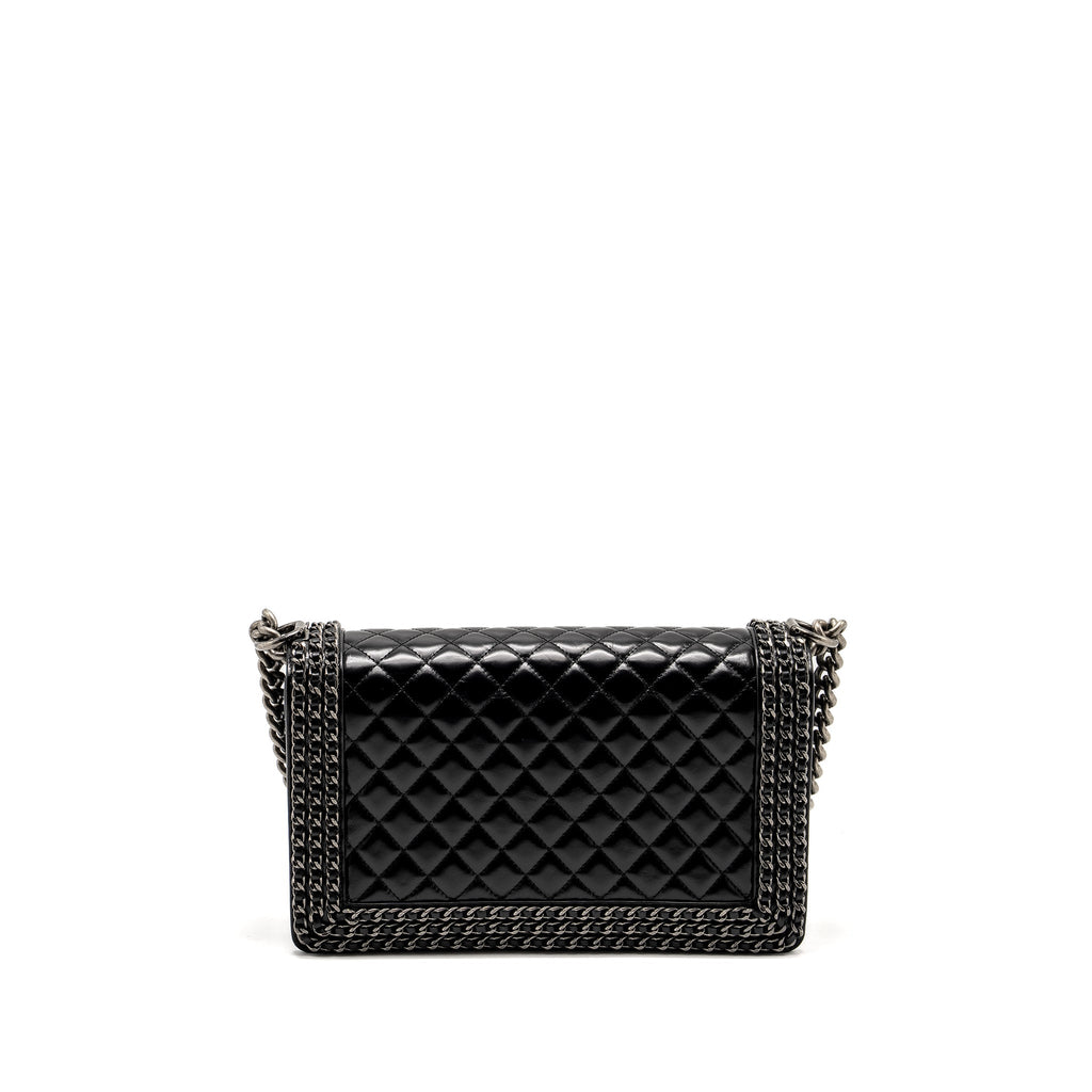 CHANEL NEW MEDIUM CHAIN EDGE BOY BAG CALFSKIN BLACK RUTHENIUM SHW