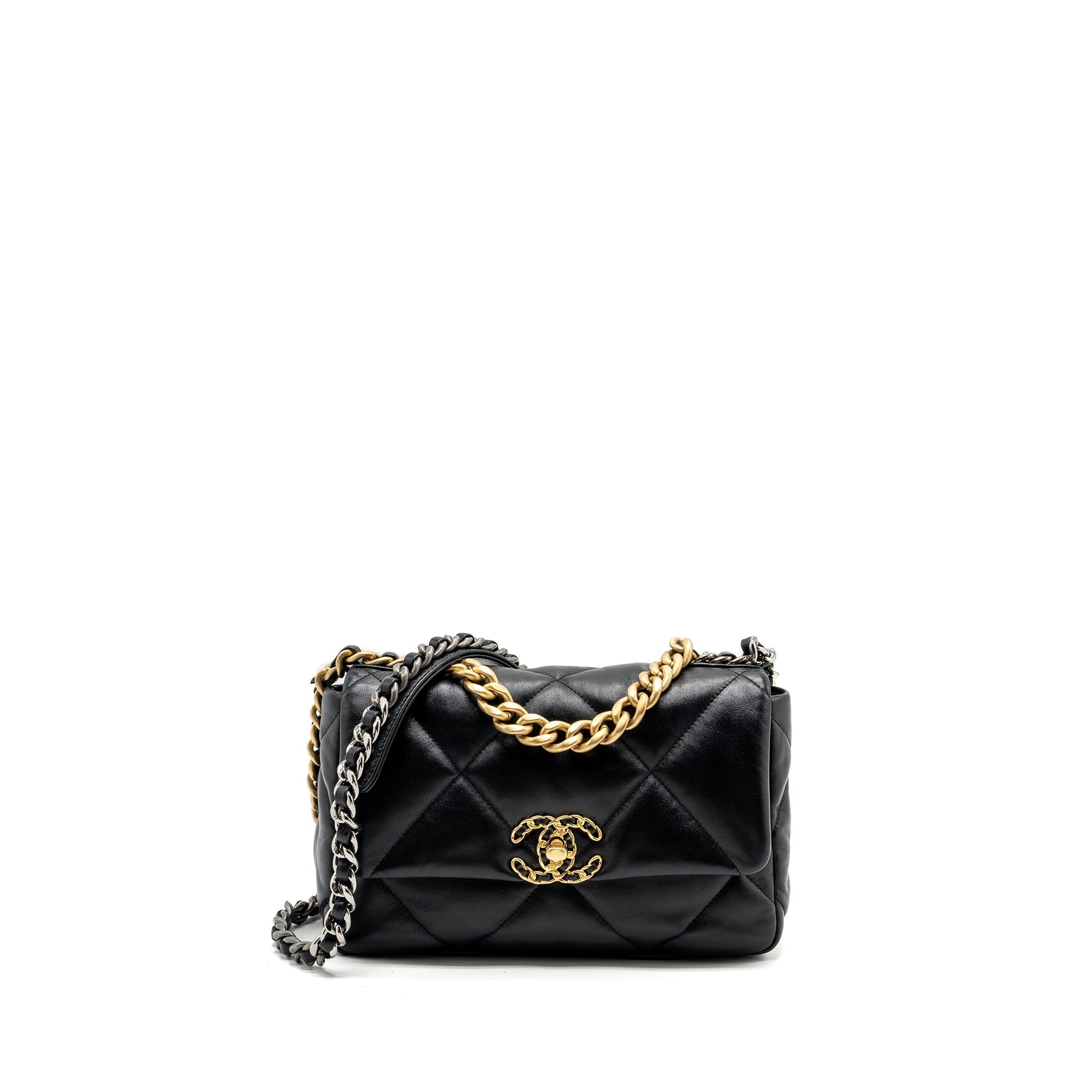 CHANEL SMALL 19 BAG LAMBSKIN BLACK MULTICOLOUR HARDWARE (MICROCHIP)