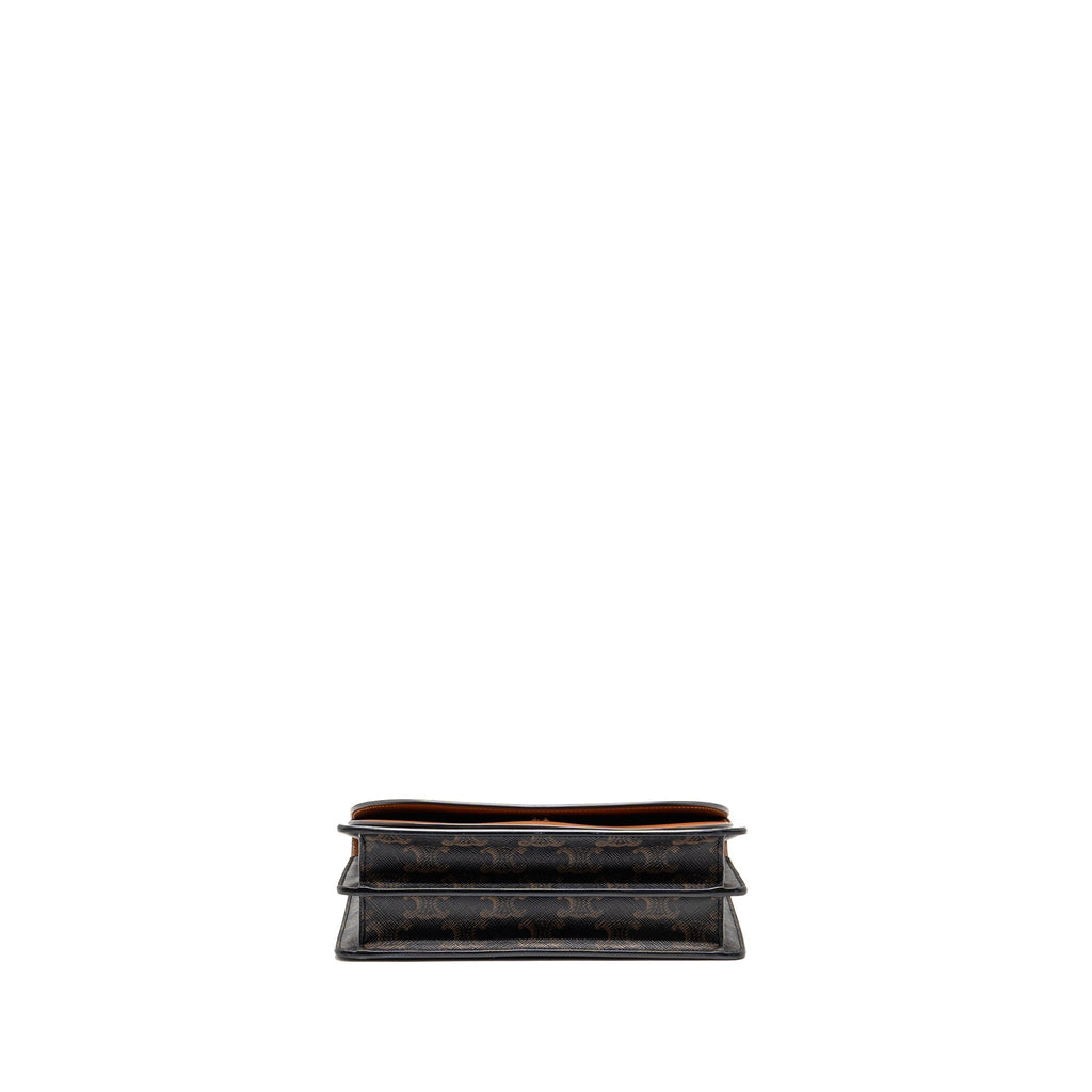 CELINE WALLET ON STRAP TRIOMPHE CANVAS / SMOOTH LAMBSKIN TAN GHW