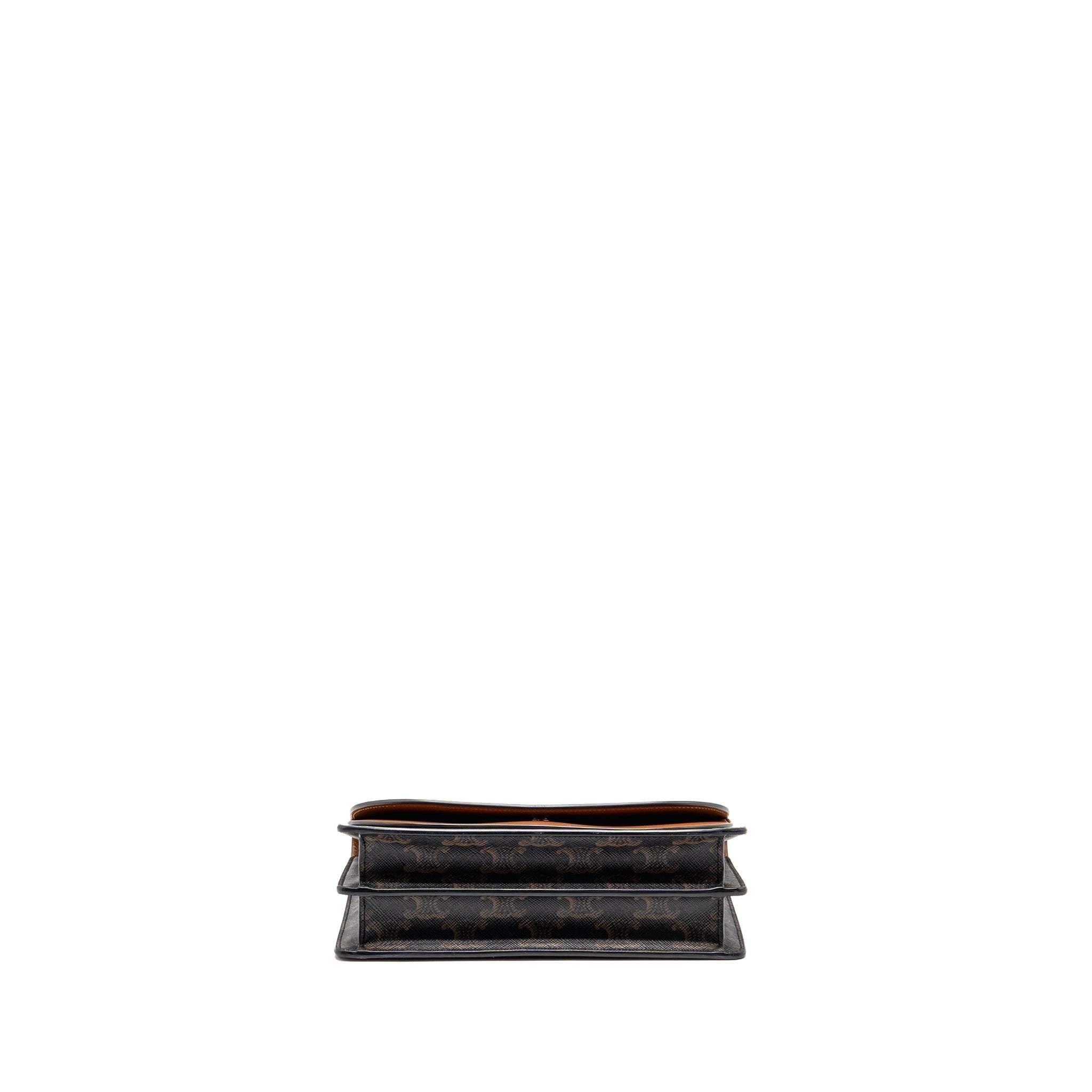 CELINE WALLET ON STRAP TRIOMPHE CANVAS / SMOOTH LAMBSKIN TAN GHW