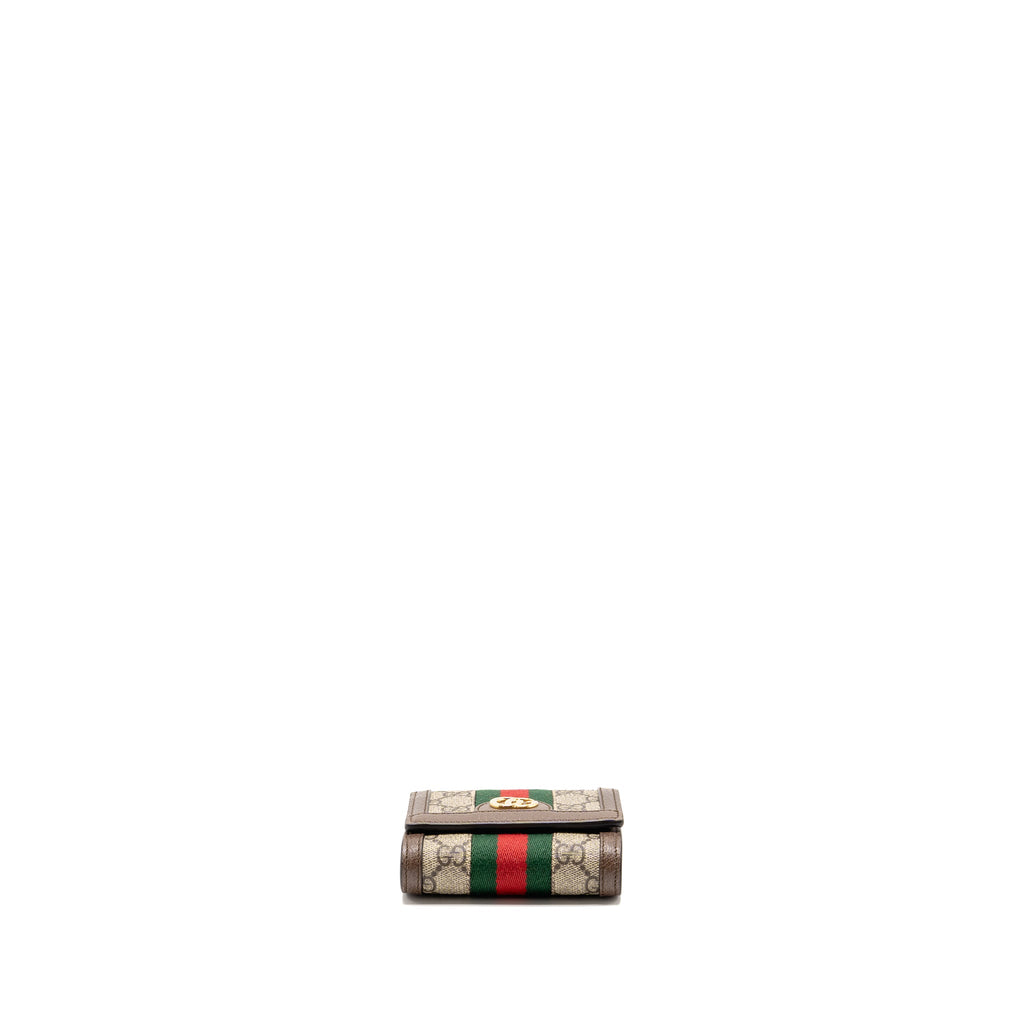 GUCCI OPHIDIA GG COMPACT WALLET CANVAS / CALFSKIN BROWN GHW