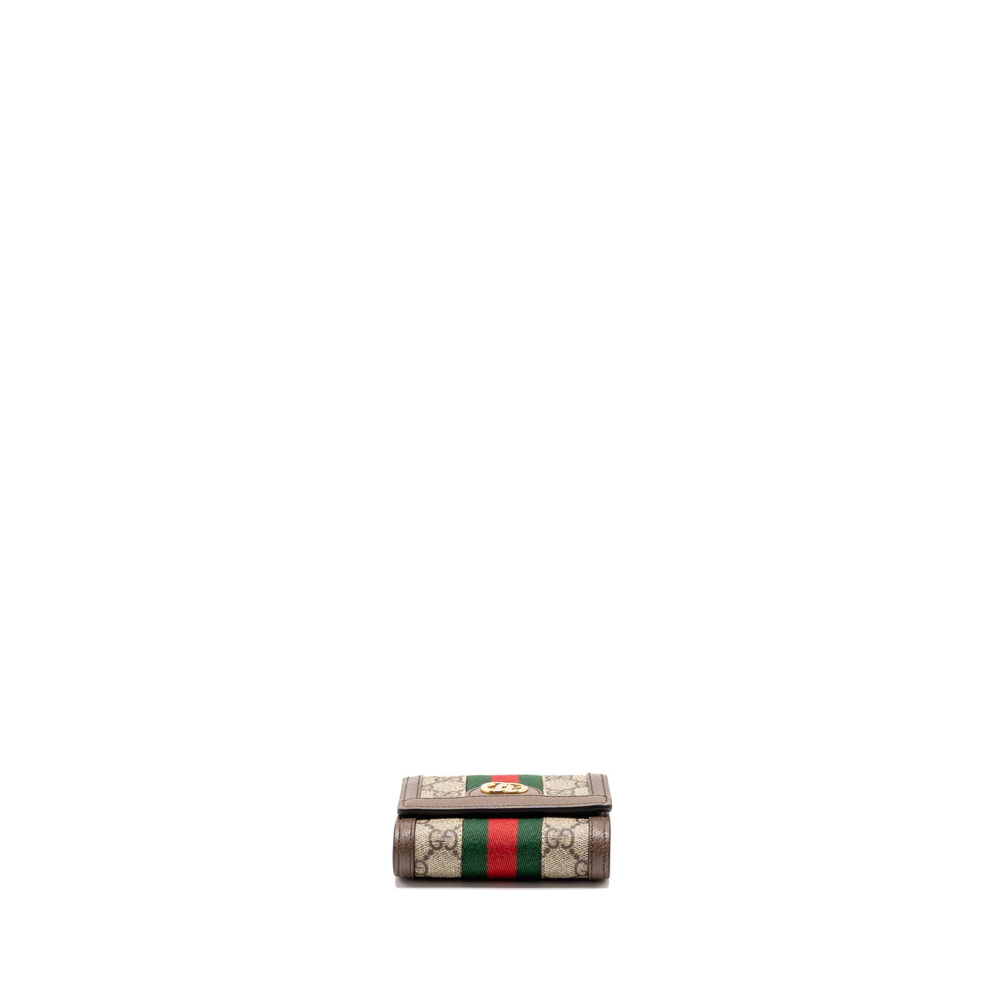 GUCCI OPHIDIA GG COMPACT WALLET CANVAS / CALFSKIN BROWN GHW