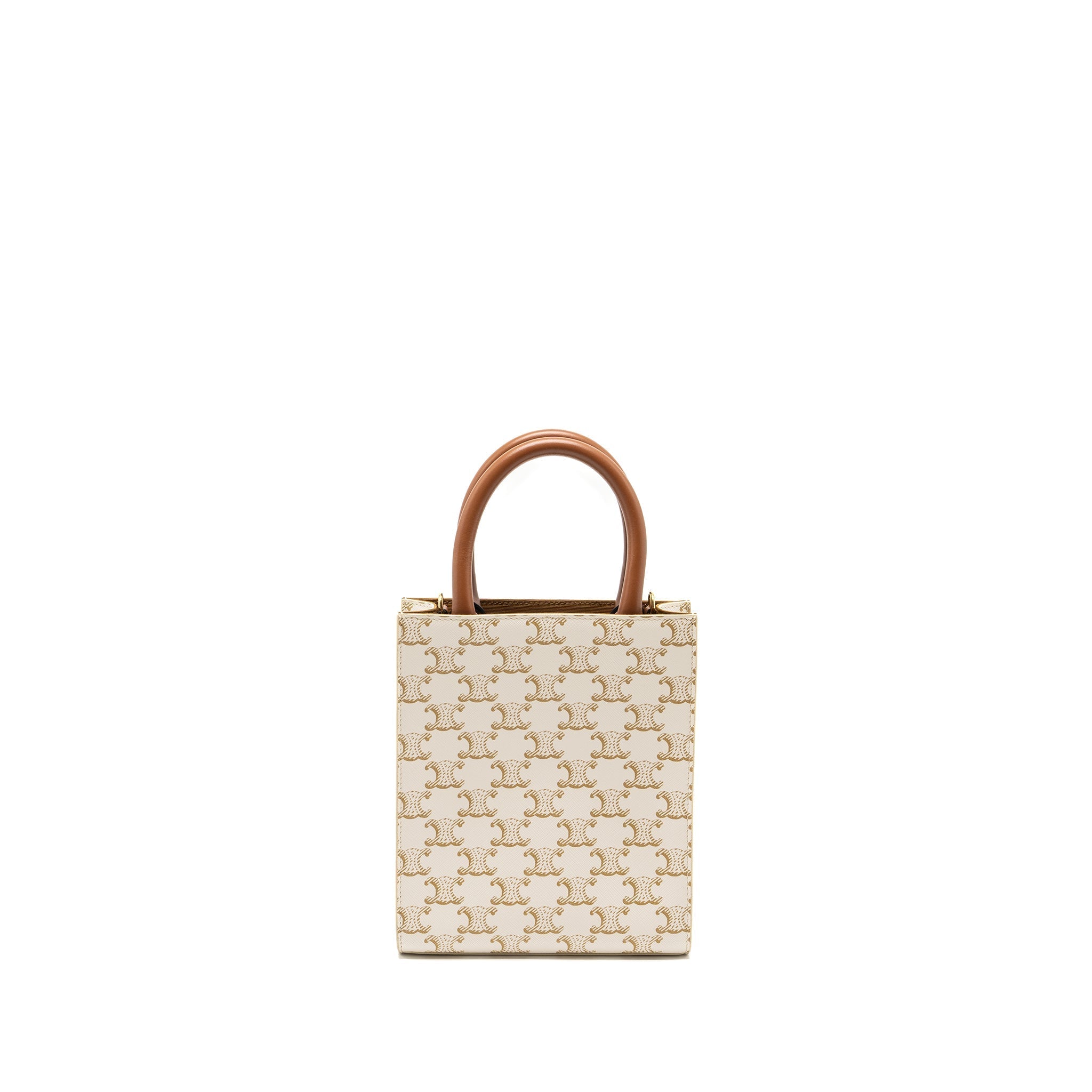 CELINE MINI VERTICAL CABAS IN TRIOMPHE CANVAS/CALFSKIN WHITE GHW