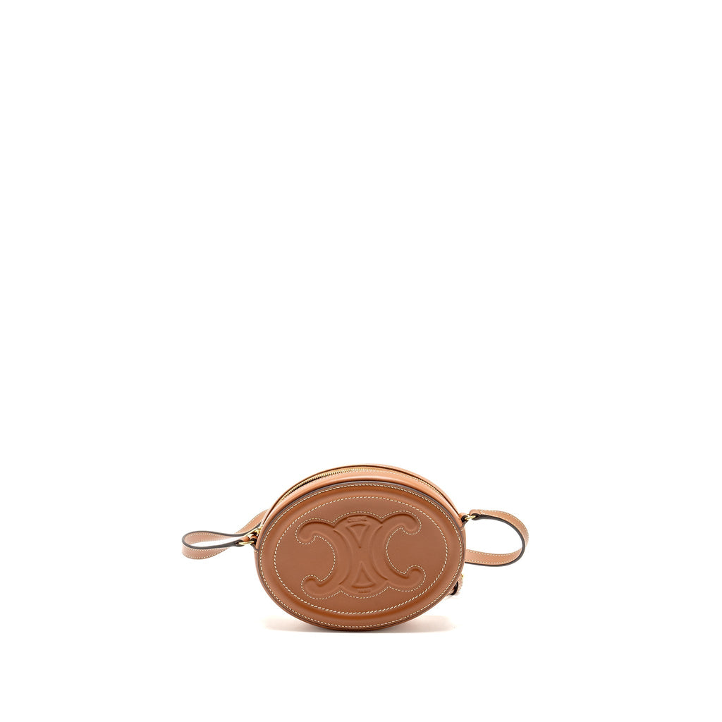 CELINE CROSSBODY OVAL PURSE CUIRASS TRIOMPHE SMOOTH CALFSKIN TAN GHW