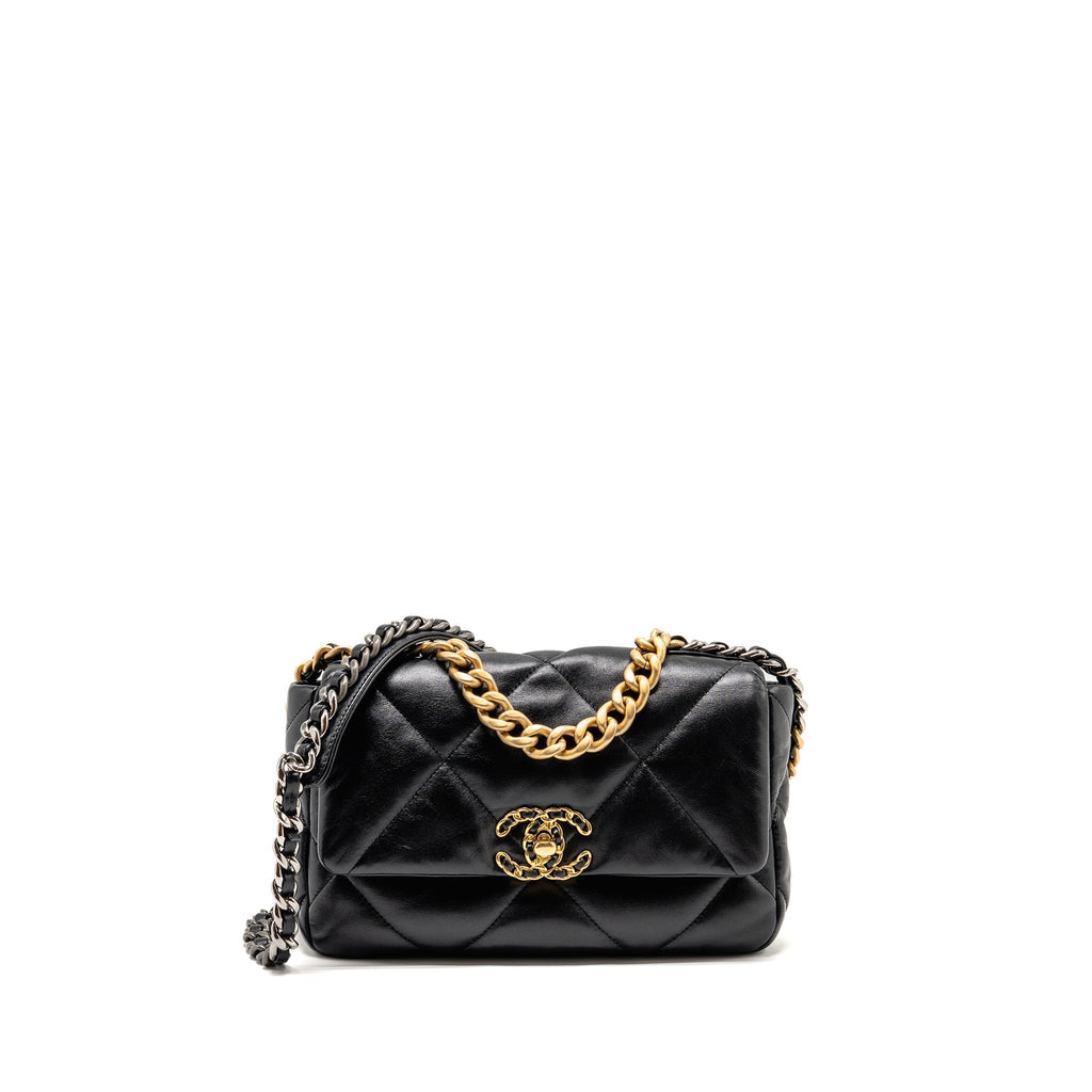 CHANEL SMALL 19 BAG LAMBSKIN BLACK MULTICOLOR HARDWARE (MICROCHIP)