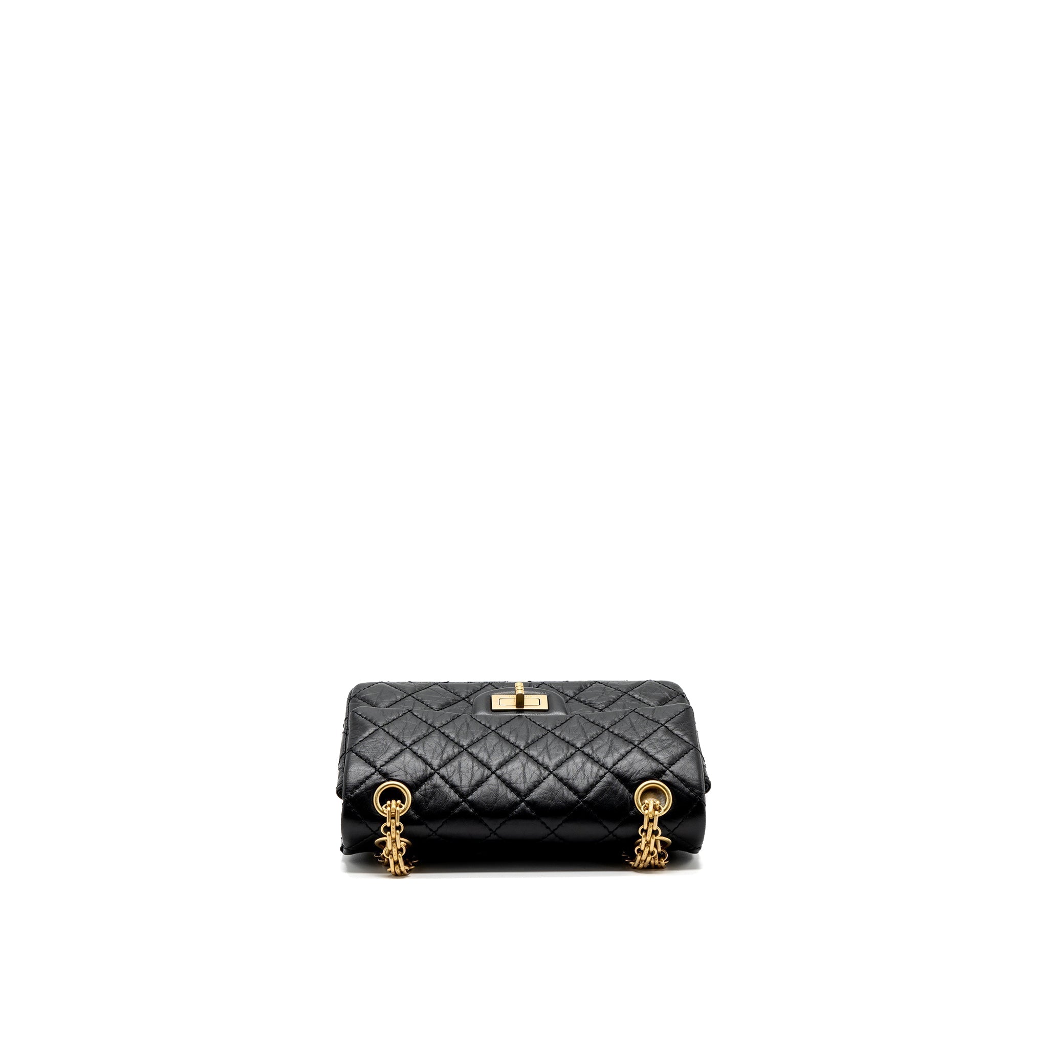 CHANEL MINI 2.55 REISSUE FLAP BAG AGED CALFSKIN BLACK GHW