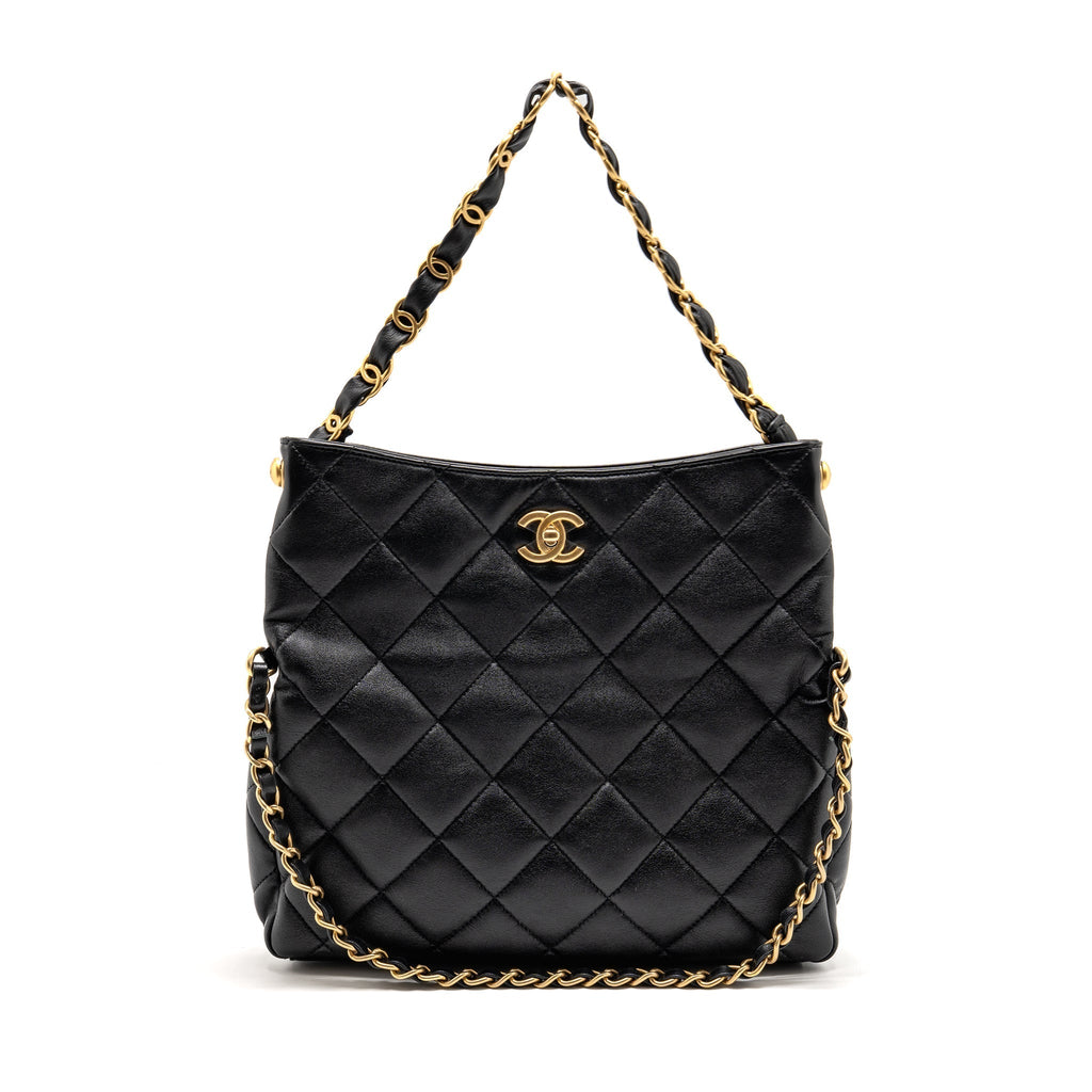 CHANEL LARGE HOBO BAG LAMBSKIN BLACK GHW (MICROCHIP)