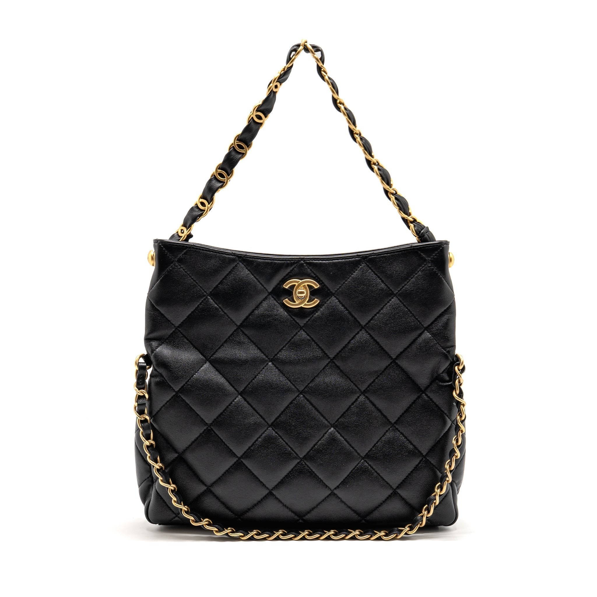 CHANEL LARGE HOBO BAG LAMBSKIN BLACK GHW (MICROCHIP)