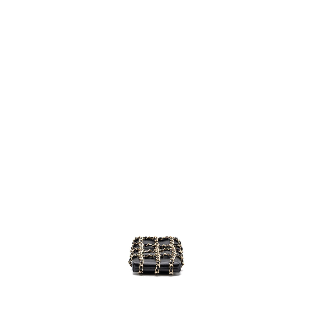 CHANEL GOLD CLUTCH O CHAIN PHONE HOLDER LAMBSKIN BLACK LGHW
