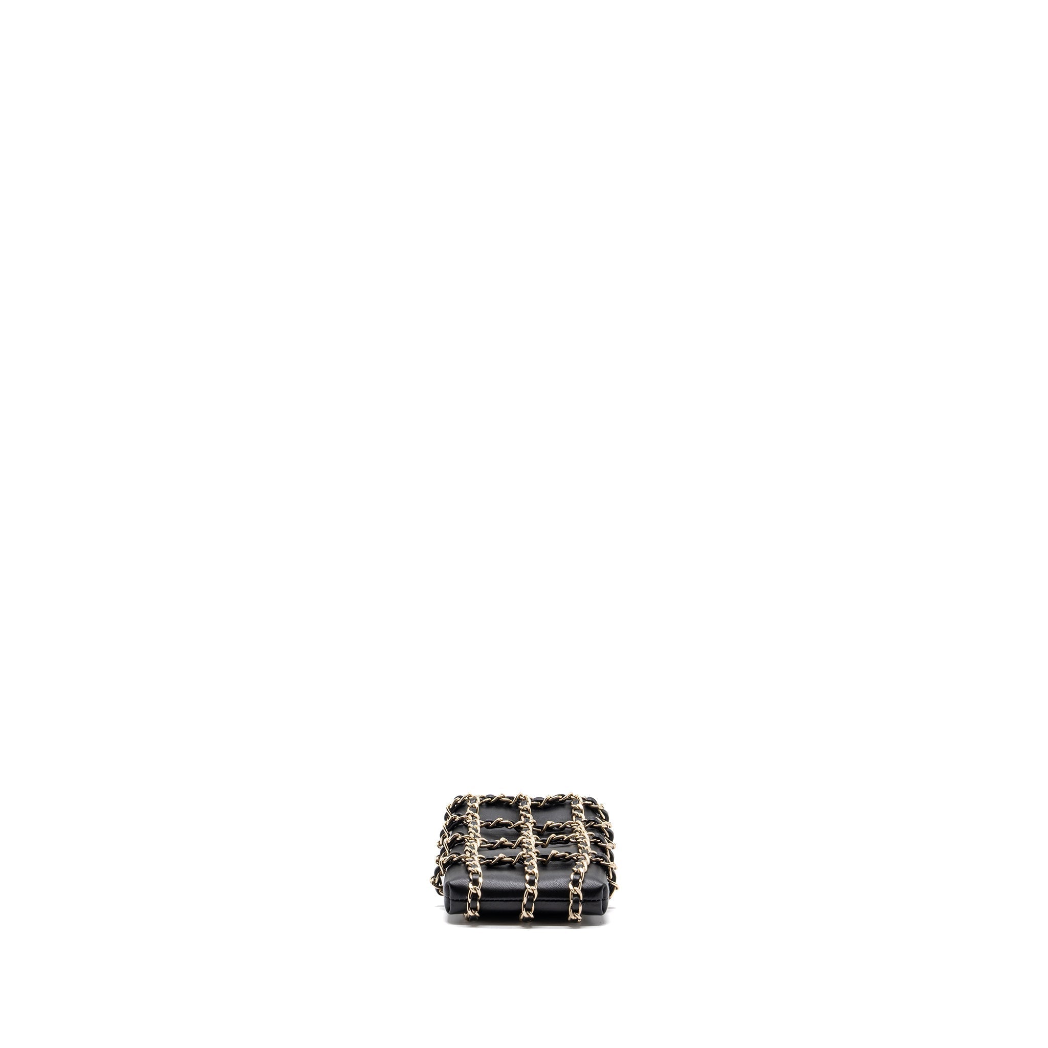 CHANEL GOLD CLUTCH O CHAIN PHONE HOLDER LAMBSKIN BLACK LGHW