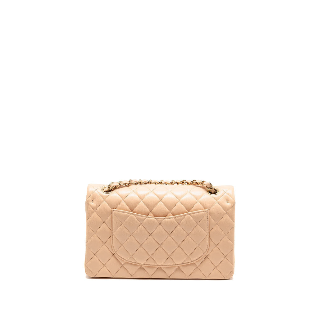 CHANEL MEDIUM CLASSIC DOUBLE FLAP BAG CAVIAR NN269 BEIGE LGHW (MICROCHIP)