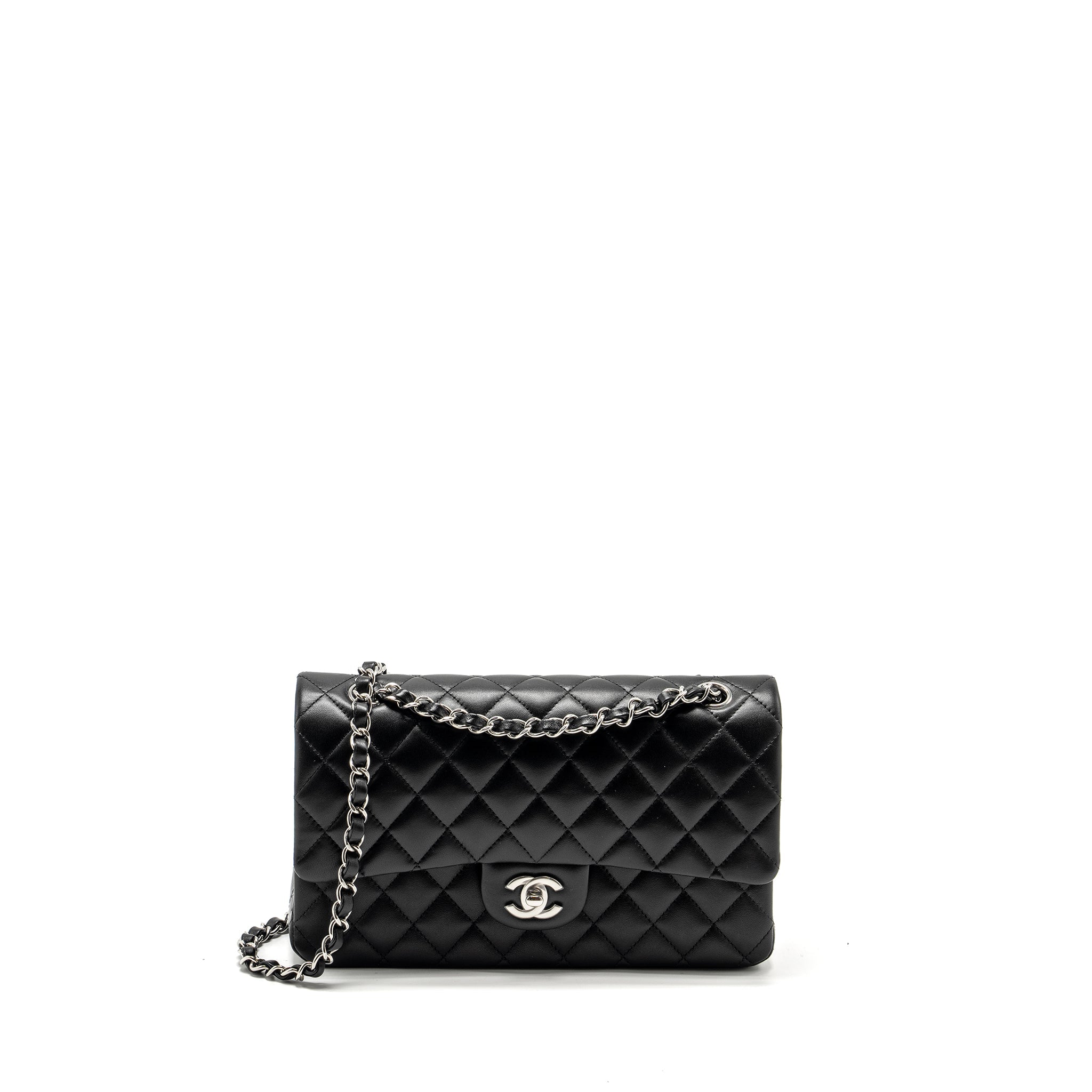 CHANEL MEDIUM CLASSIC DOUBLE FLAP BAG LAMBSKIN BLACK SHW (MICROCHIP)