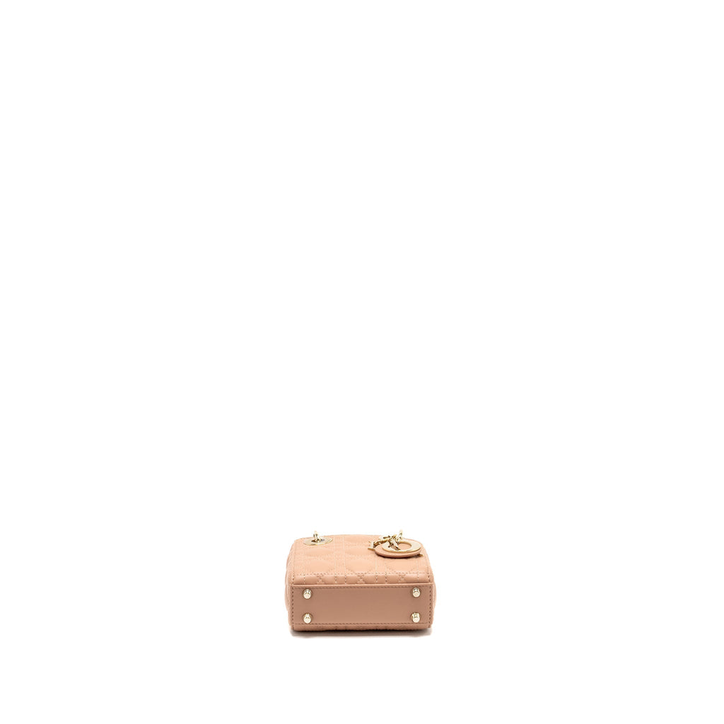 DIOR LADY DIOR MICRO BAG CANNAGE LAMBSKIN ROSE DES VENTS LGHW