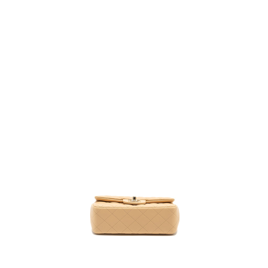 CHANEL 22C MINI RECTANGULAR FLAP BAG LAMBSKIN BEIGE LGHW (MICROCHIP)