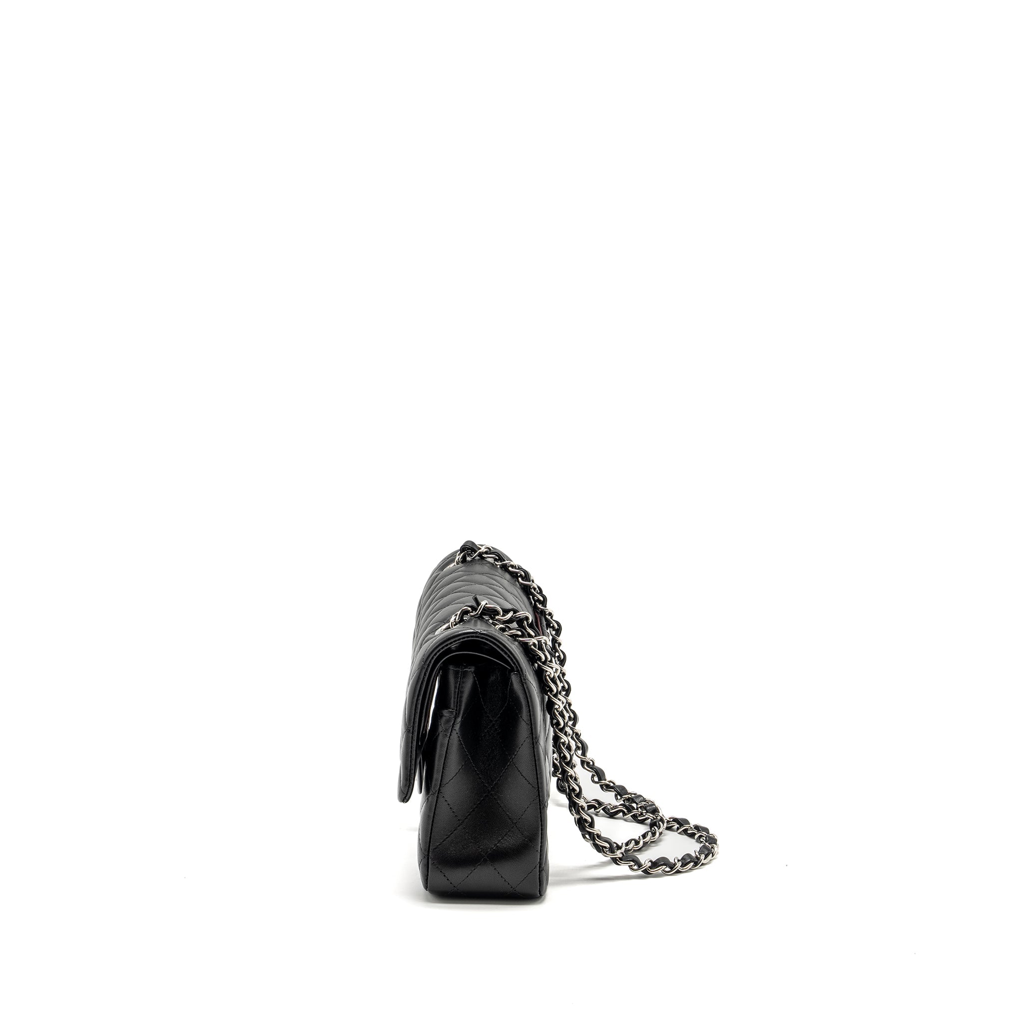 CHANEL MEDIUM CLASSIC DOUBLE FLAP BAG LAMBSKIN BLACK SHW (MICROCHIP)